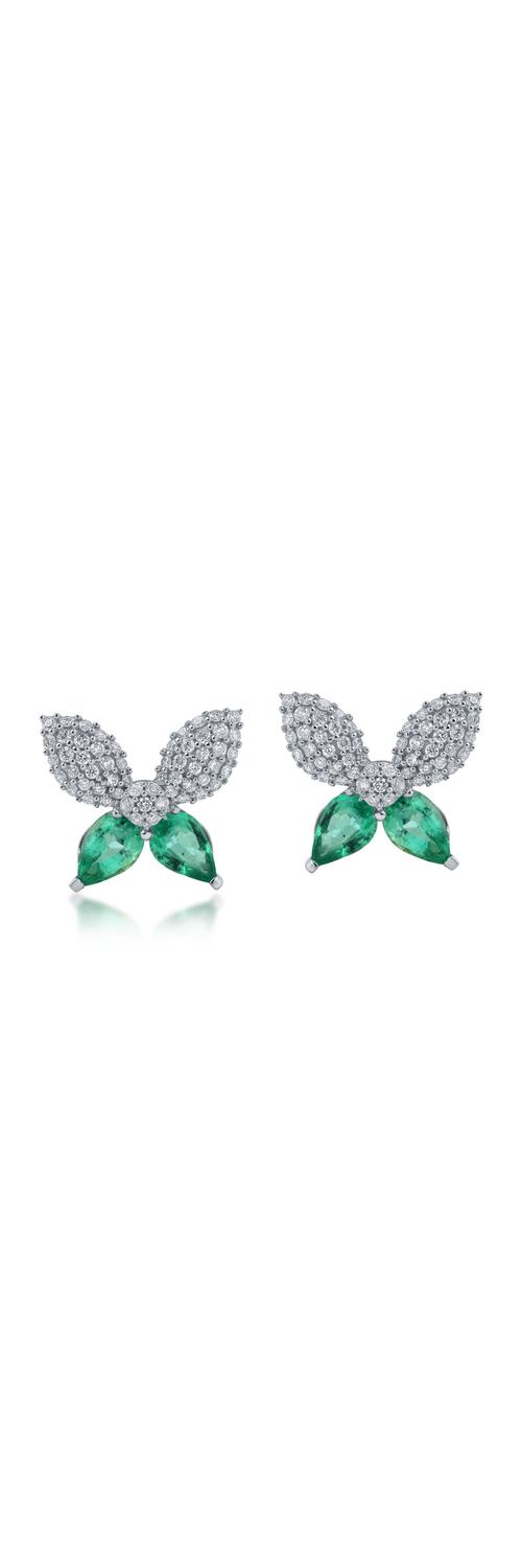 Fehérarany pillangós fülbevaló 1.48ct smaragddal és 0.57ct gyémánttal