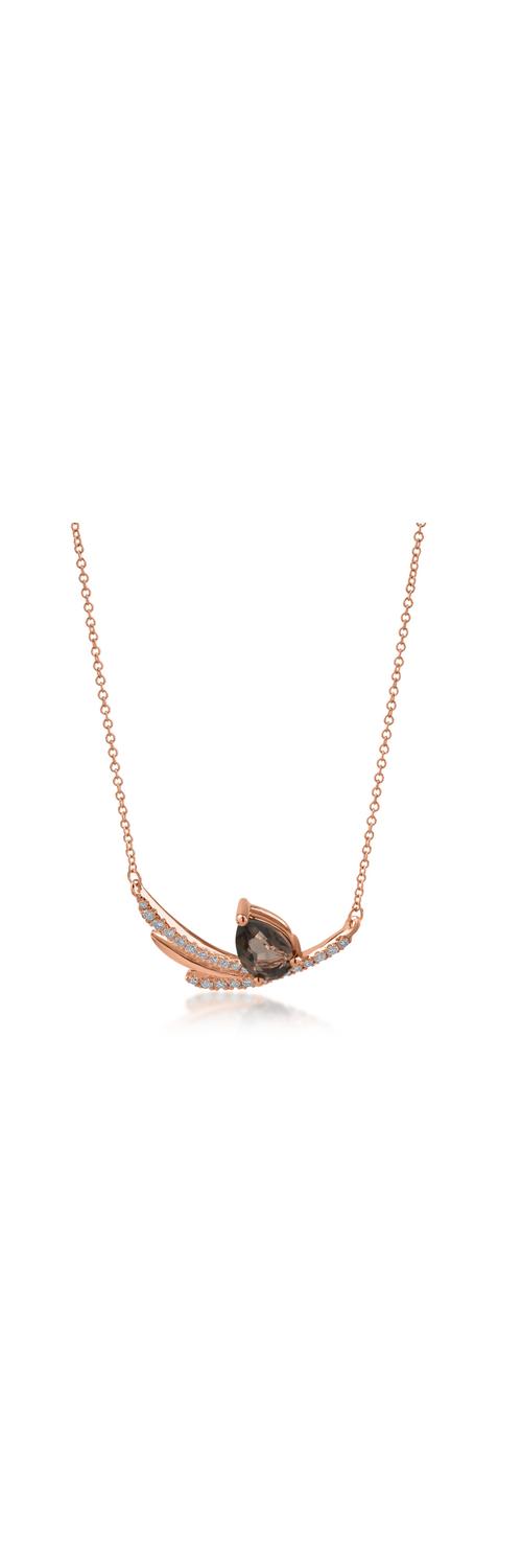 Rose gold pendant necklace with 0.61ct smoky quartz and 0.147ct diamonds