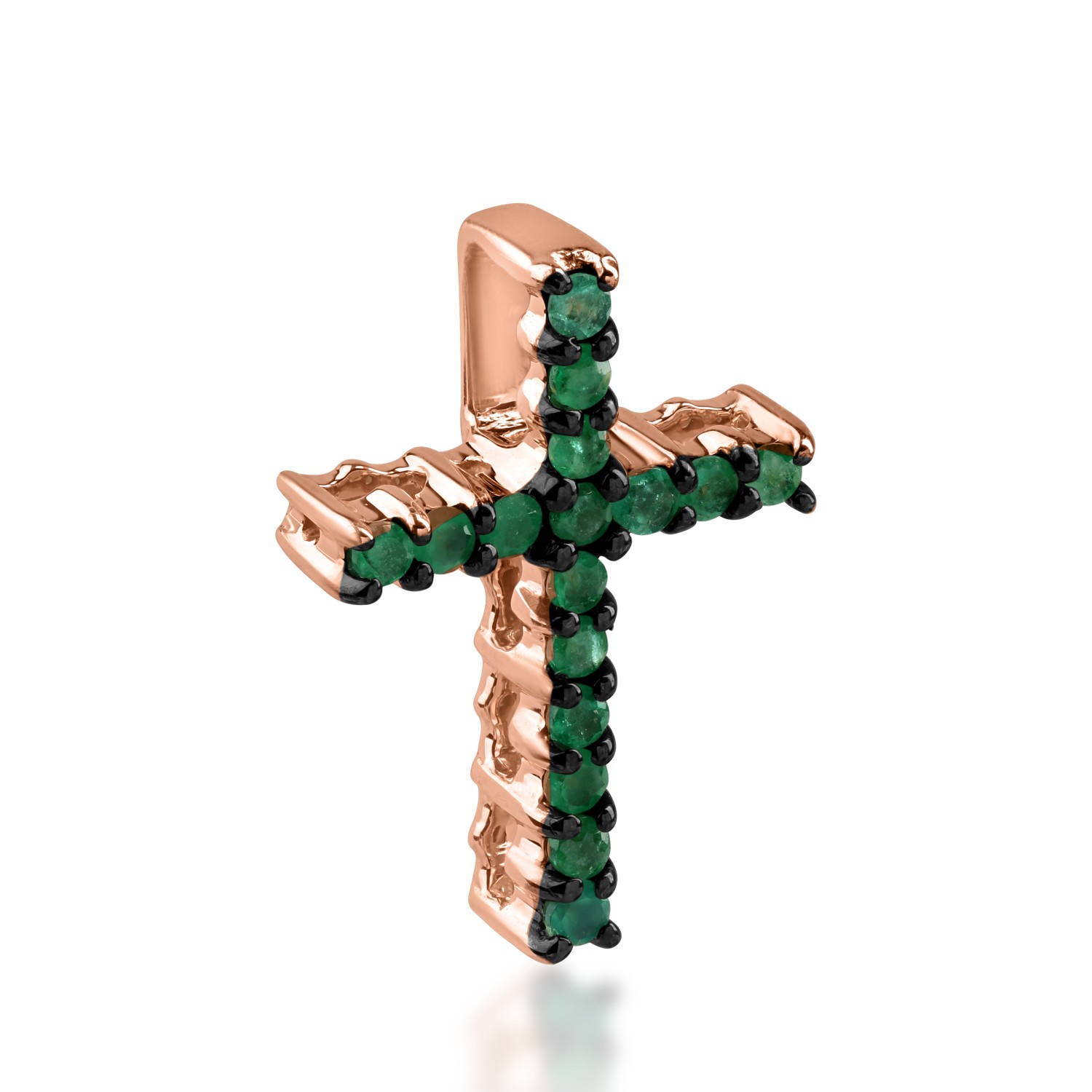 Zawieszka w kształcie krzyża z różowego złota ze szmaragdami o masie 0.15ct