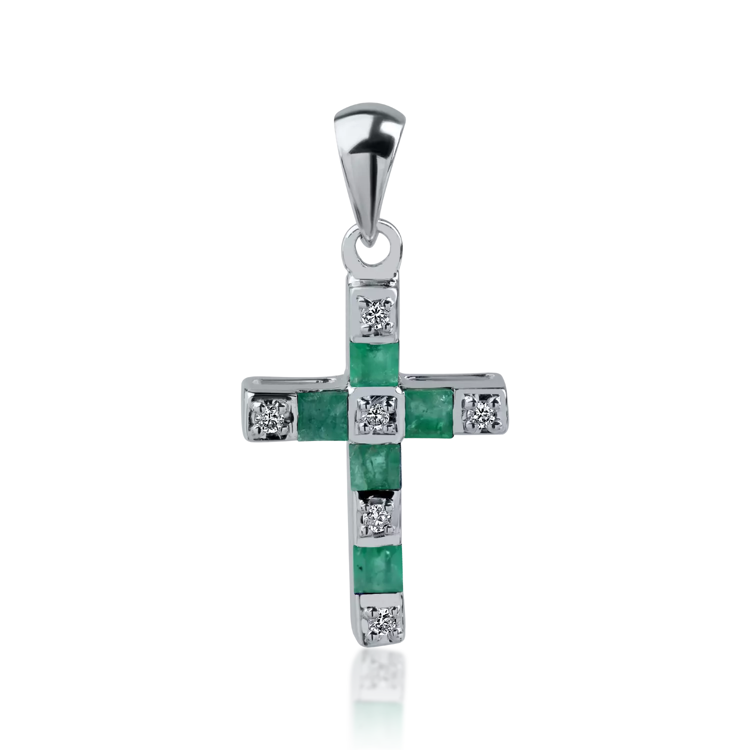 White gold cross pendant with 0.23ct emeralds and 0.04ct diamonds