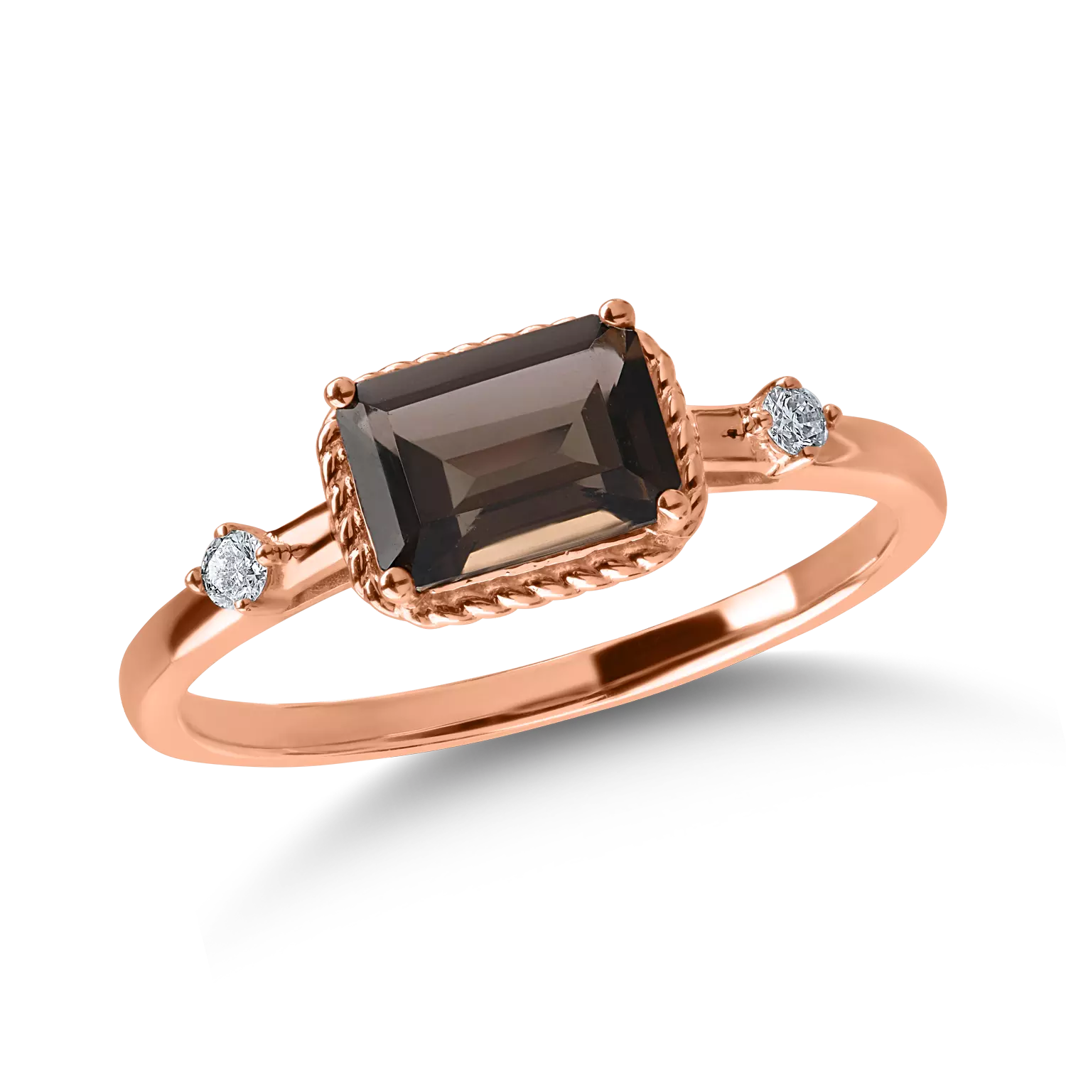 Inel din aur roz cu quartz fumuriu de 0.84ct si diamante de 0.04ct