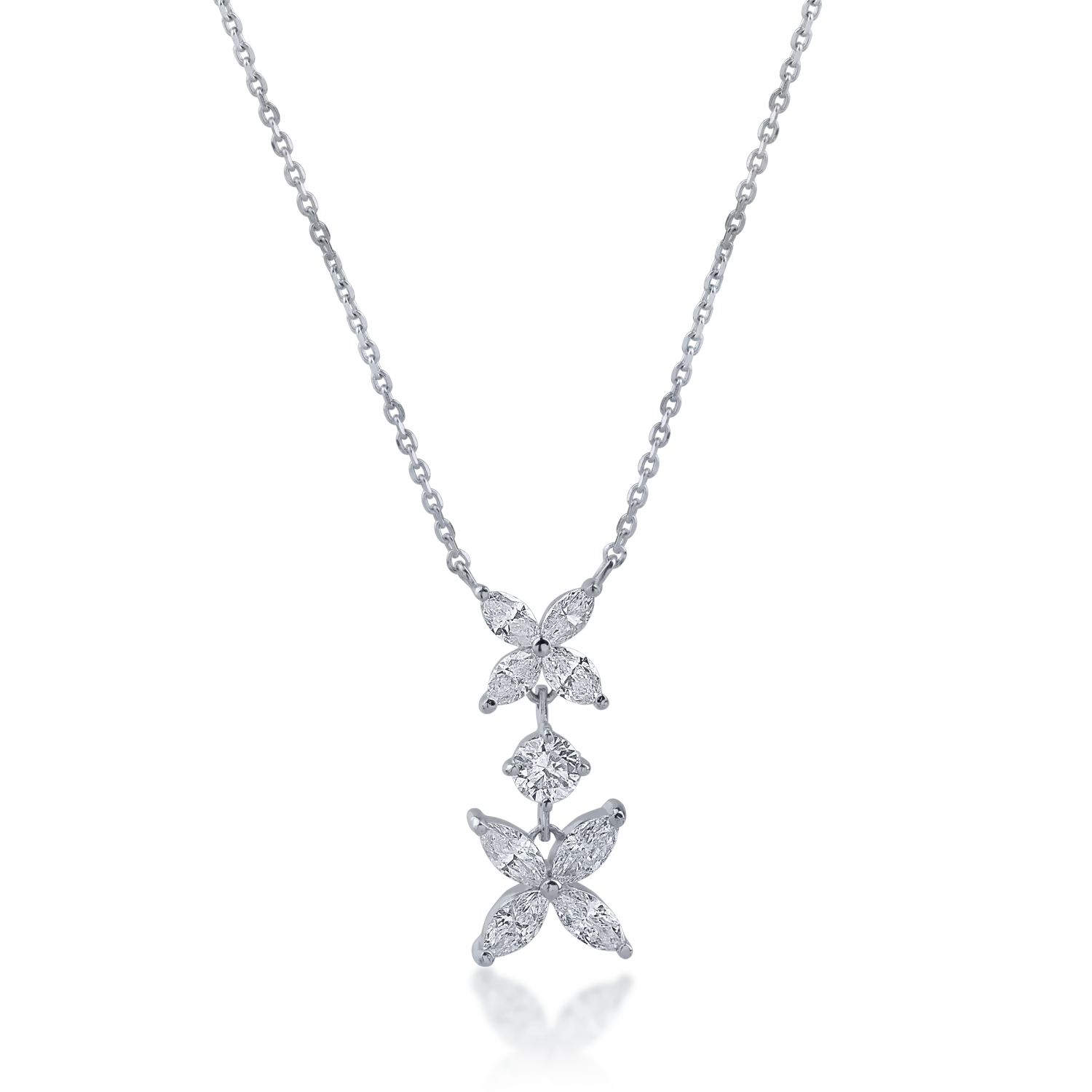 Fehérarany virágos függő nyaklánc 0.6ct gyémántokkal
