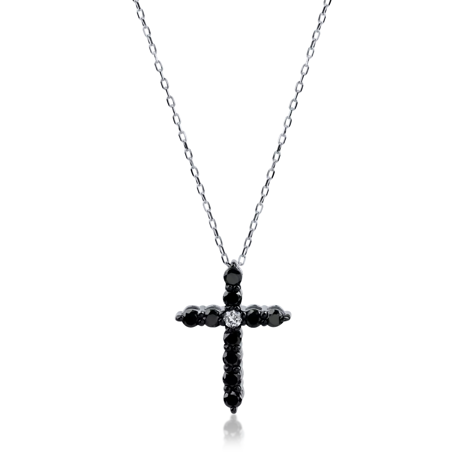 White gold cross pendant necklace with 0.33ct black diamonds and 0.03ct clear diamonds