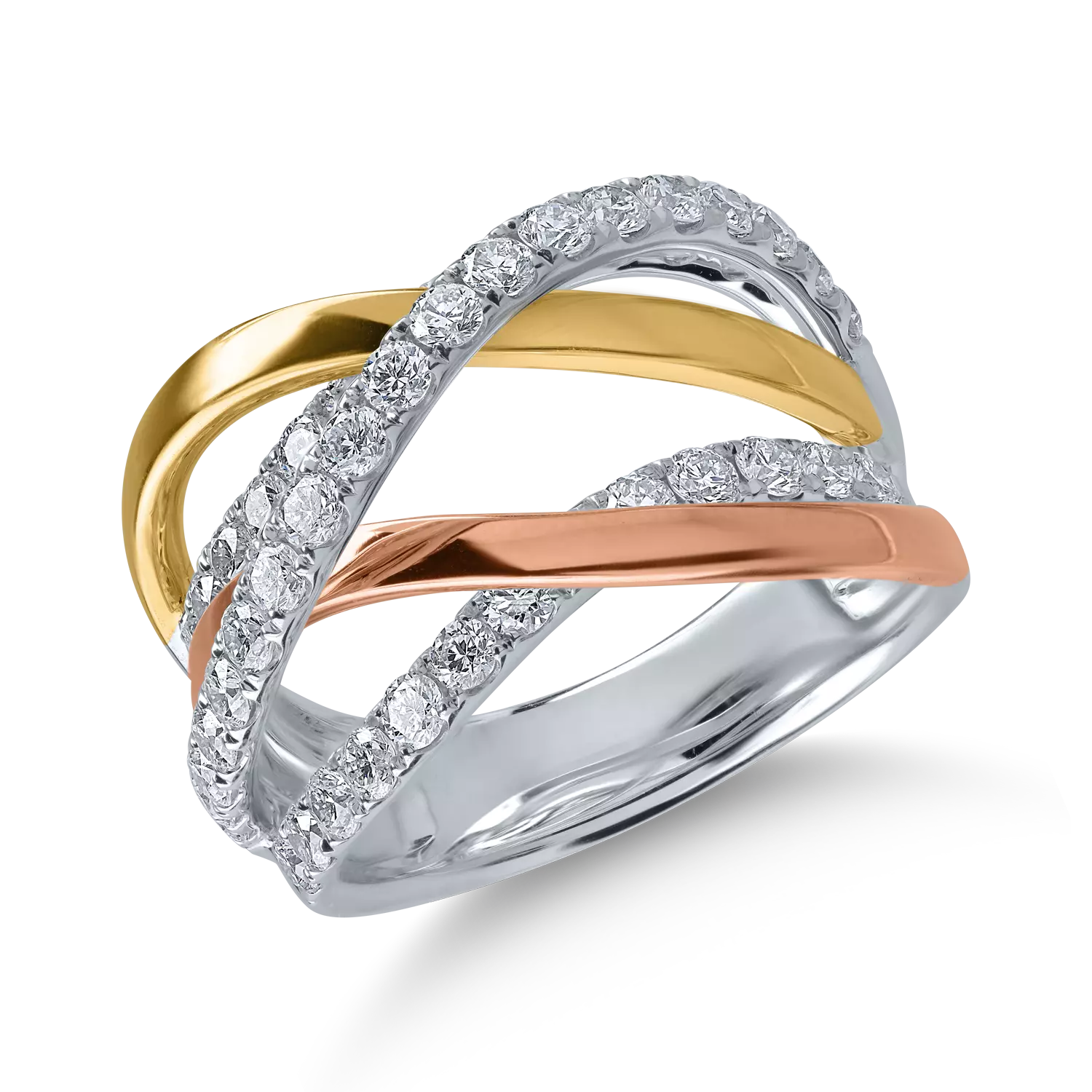 Fehér-rózsaszín-sárga arany gyűrű 1.33ct gyémántokkal