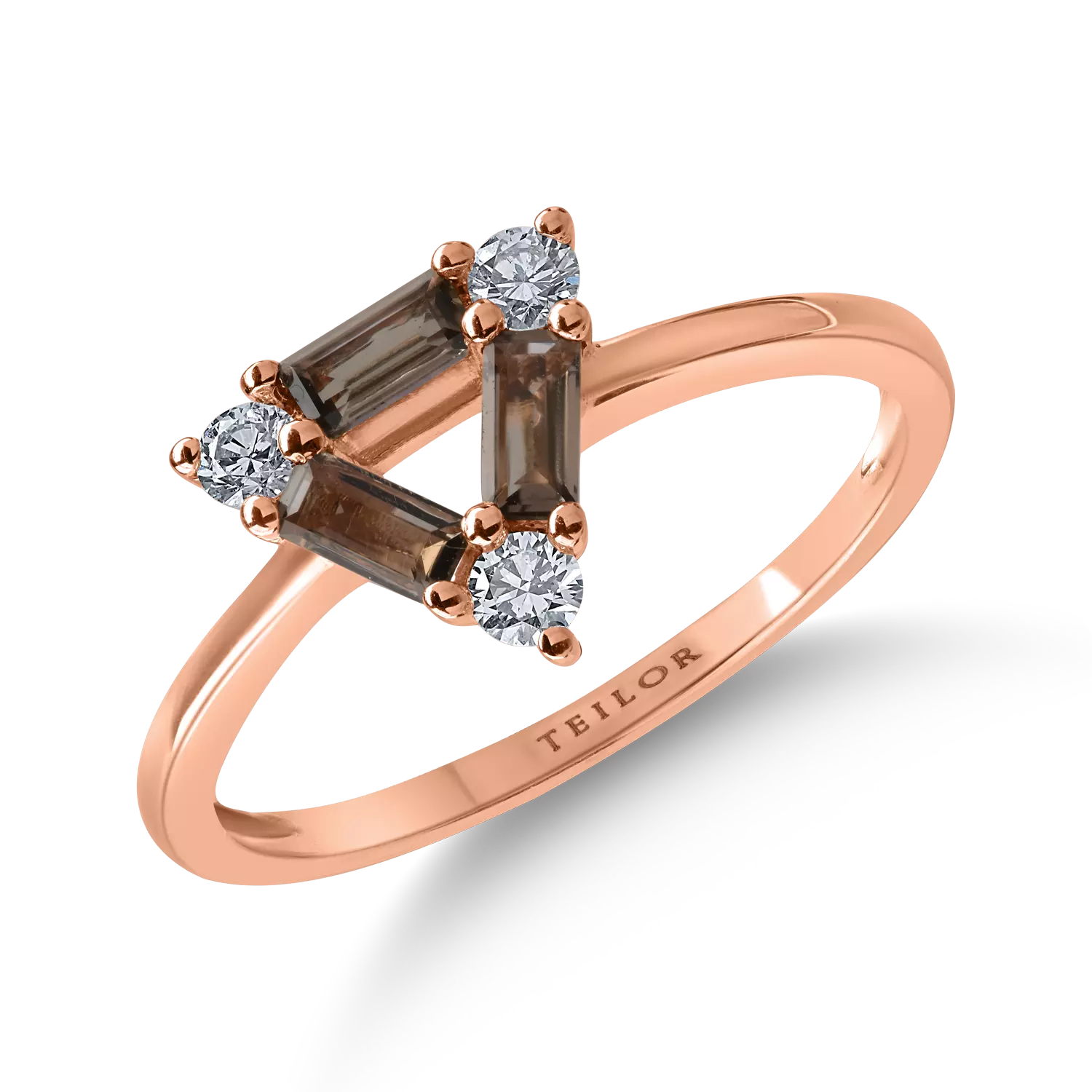 Inel din aur roz cu quartz fumuriu de 0.3ct si diamante de 0.158ct
