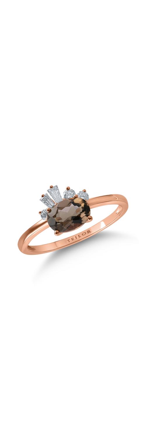 Rose gold ring with 0.73ct smoky quartz and 0.171ct diamonds