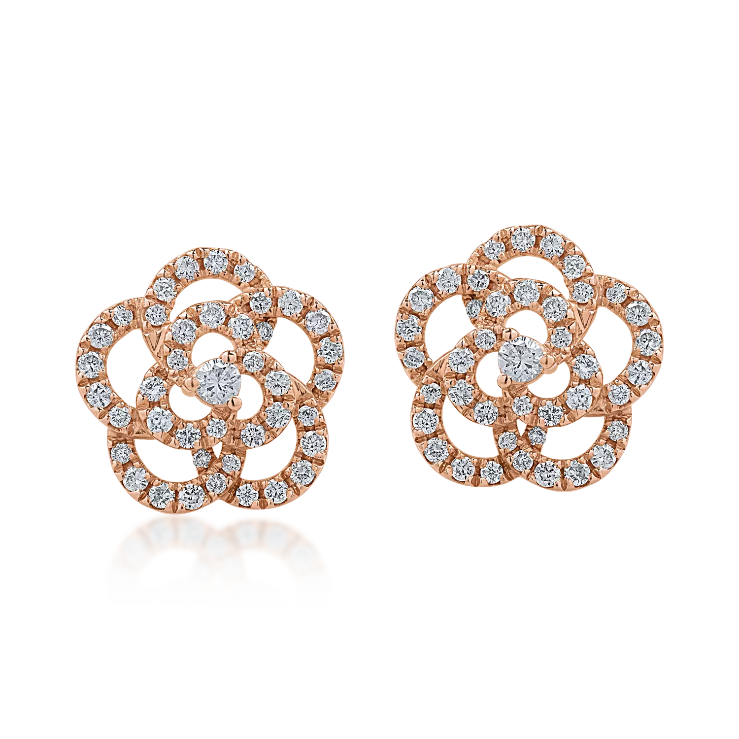 Rózsarany virágos fülbevaló 0.38ct gyémántokkal