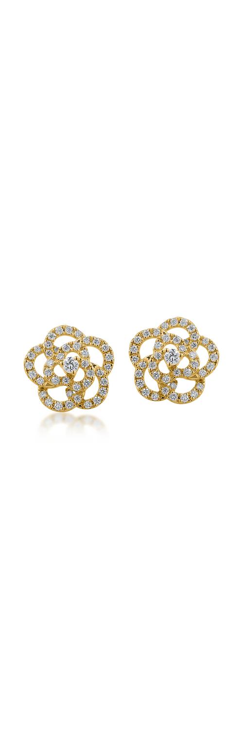Yellow gold flower earrings with 0.41ct diamonds
