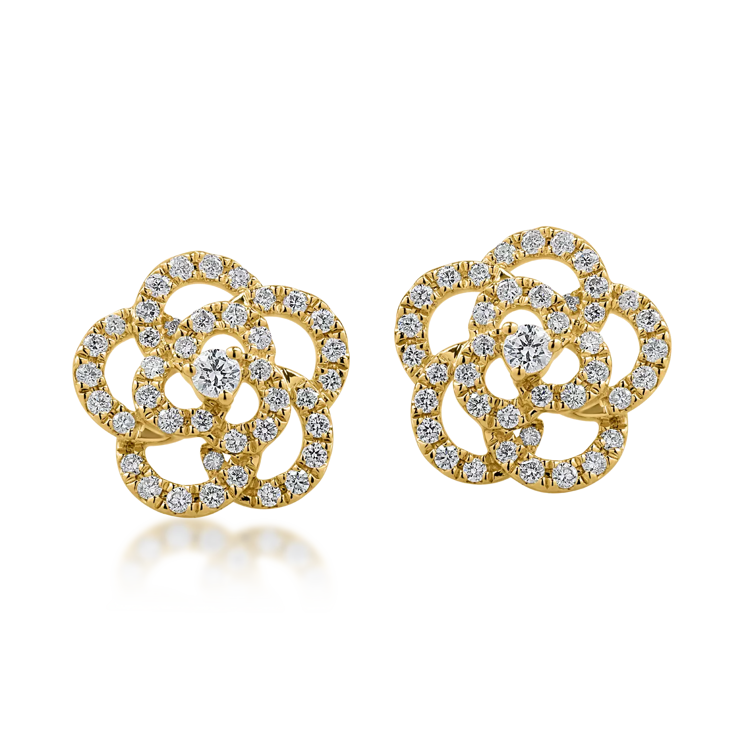 Sárga arany virágos fülbevaló 0.41ct gyémántokkal
