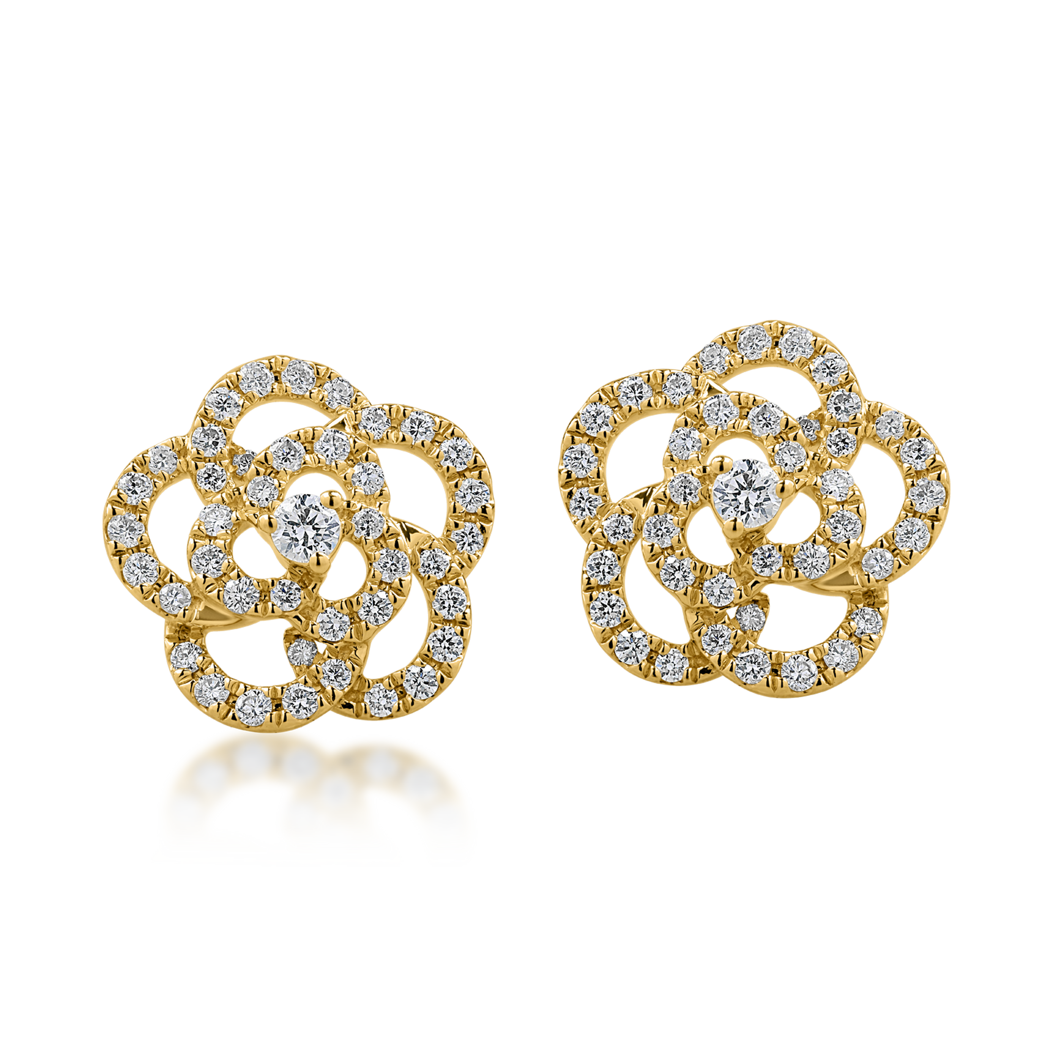 Kolczyki kwiatowe z żółtego złota z diamentami o masie 0.41ct