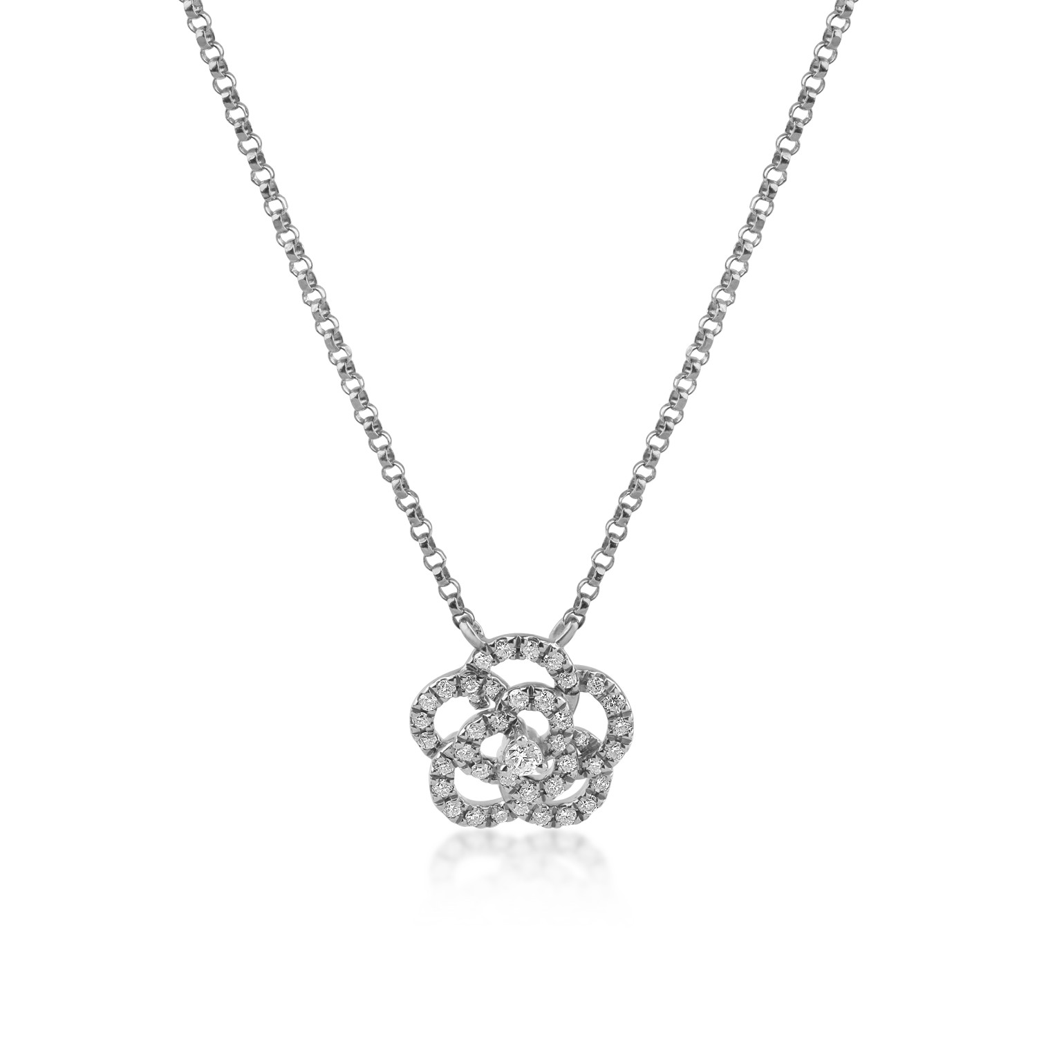 Fehérarany virágos medál nyaklánc 0.19ct gyémántokkal