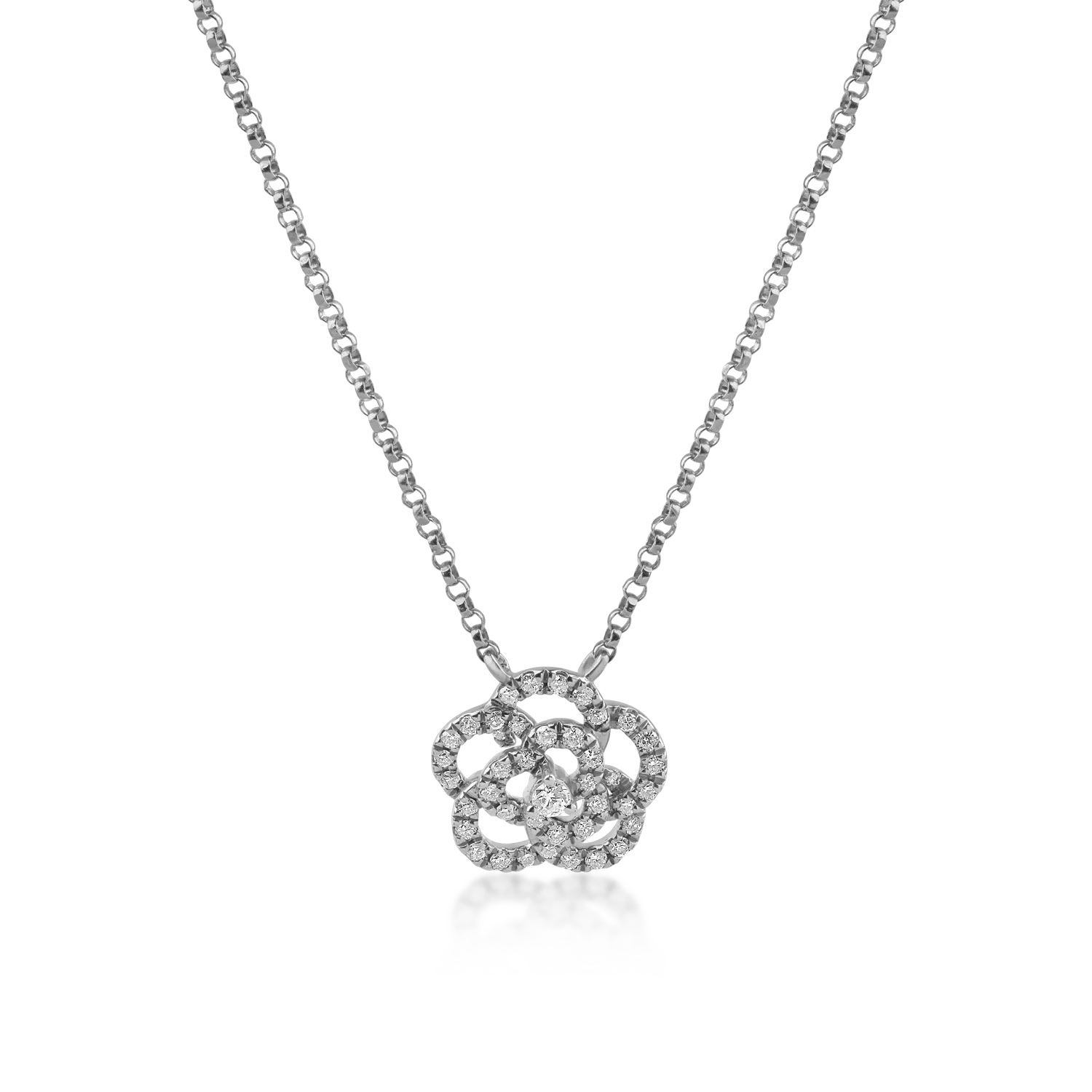 White gold flower pendant necklace with 0.19ct diamonds