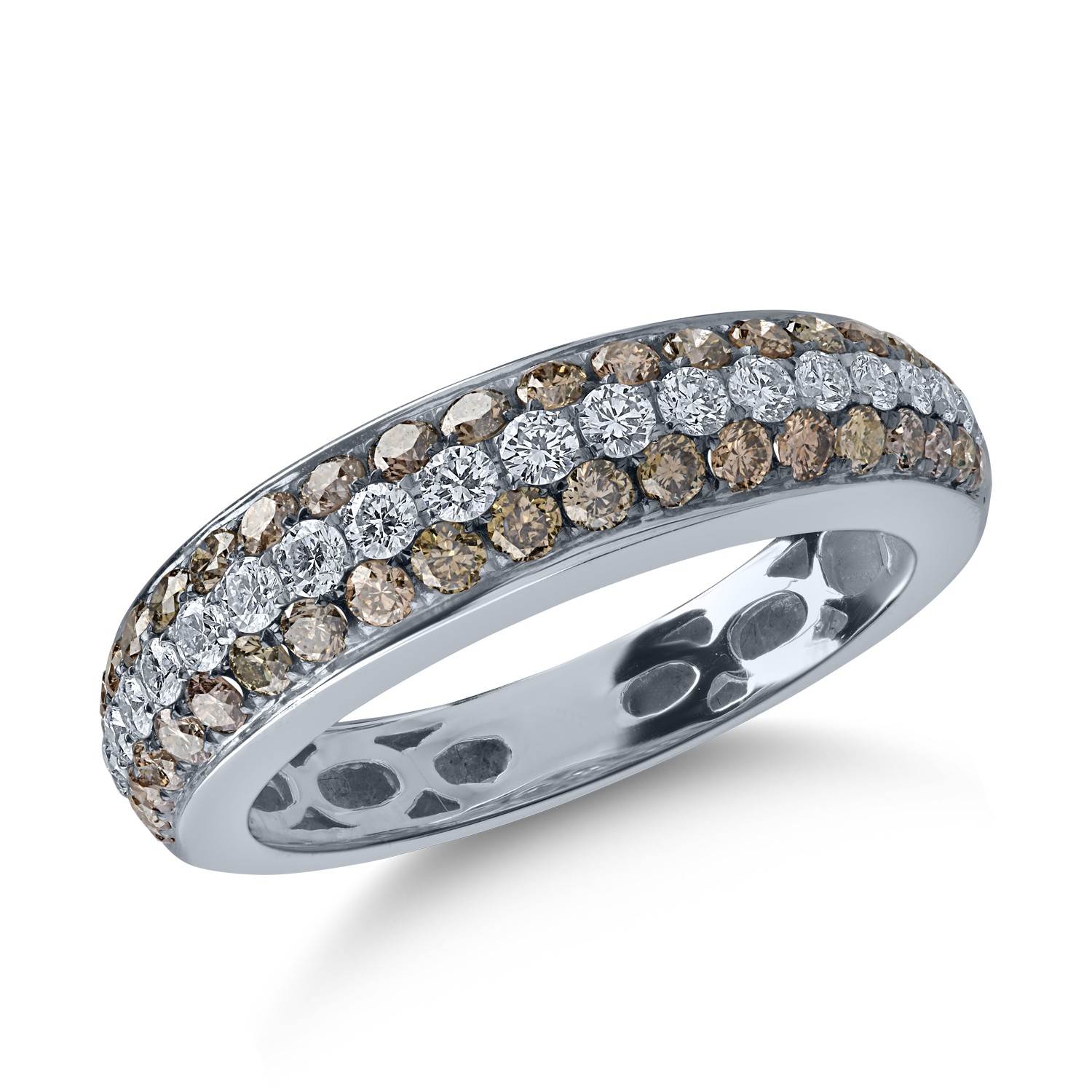 Half eternity ring in white gold with 0.63ct brown diamonds and 0.32ct clear diamonds
