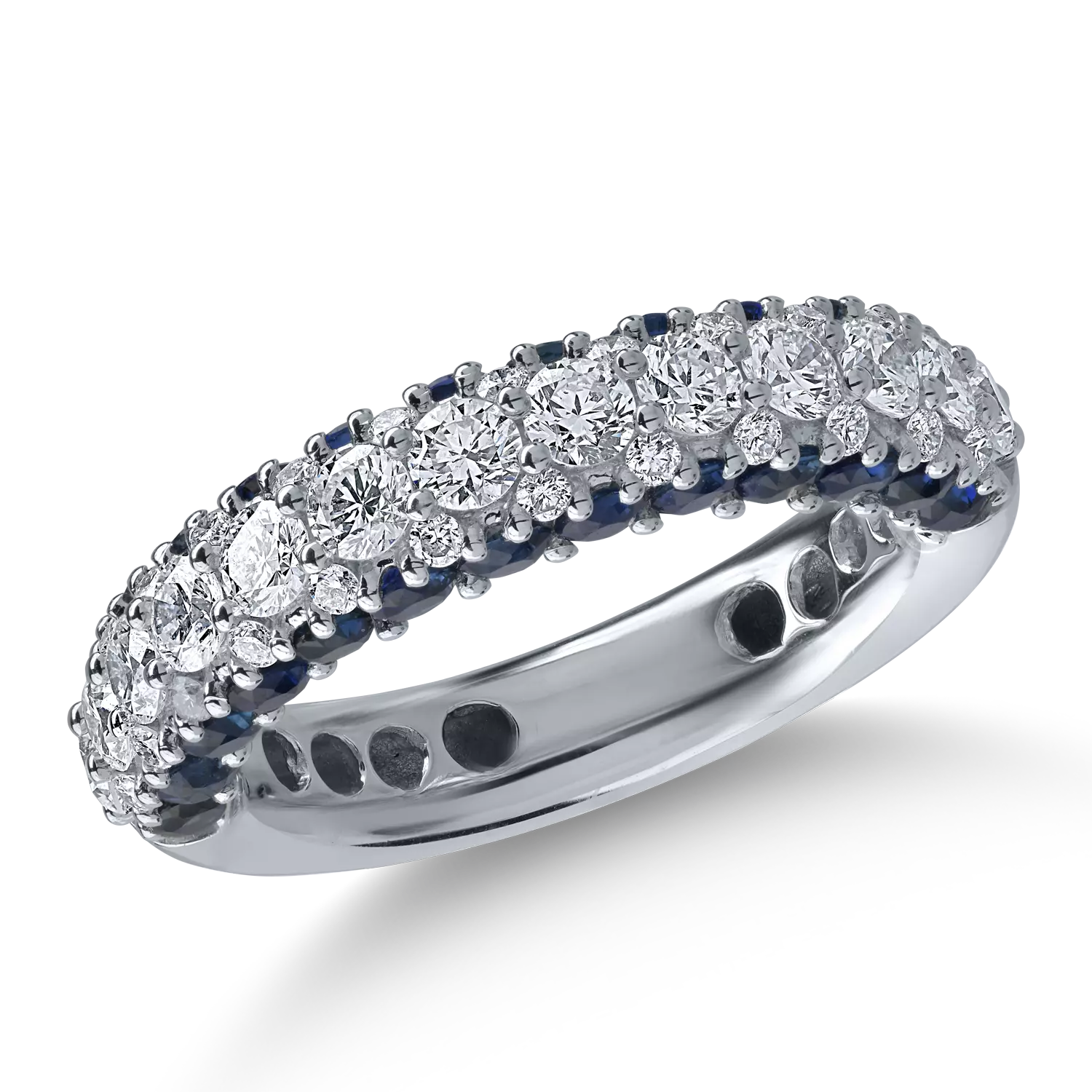Fél örökkévalóság gyűrű fehér aranyból 1.46ct kék zafírral és 1.17ct gyémántokkal