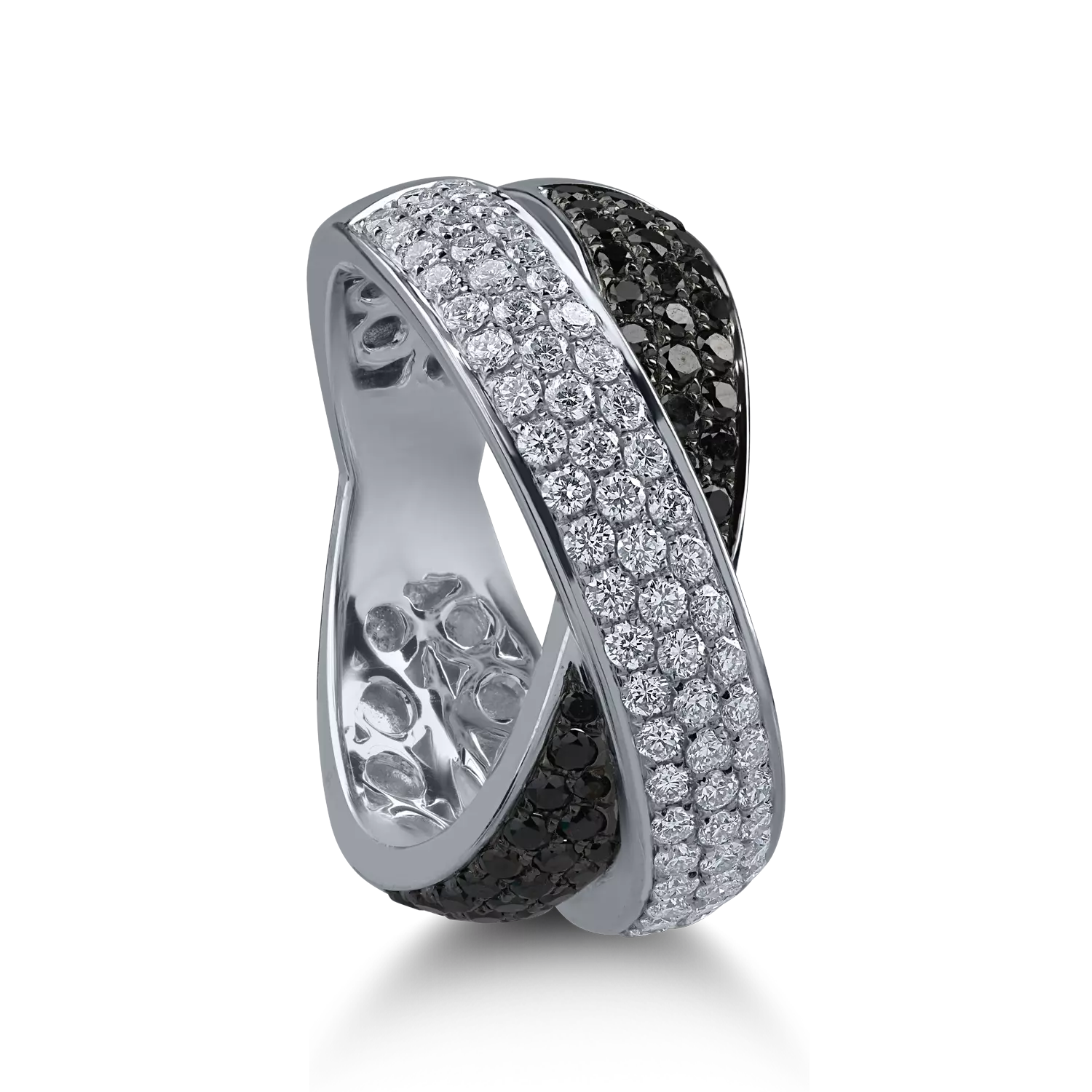 Inel din aur alb cu diamante transparente 0.85ct si diamante negre de 0.52ct