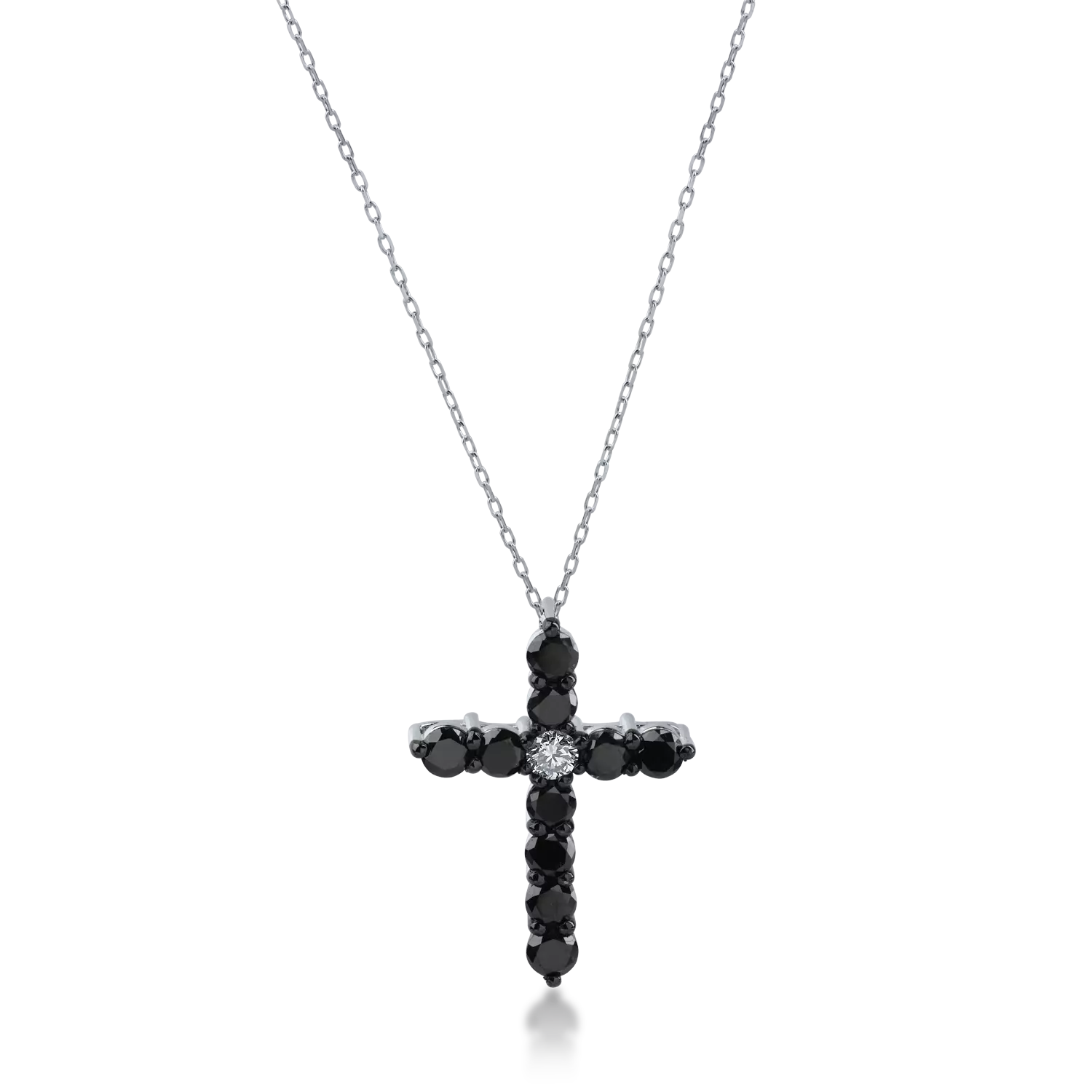 White gold cross pendant necklace with 0.53ct black diamonds and 0.04ct clear diamonds