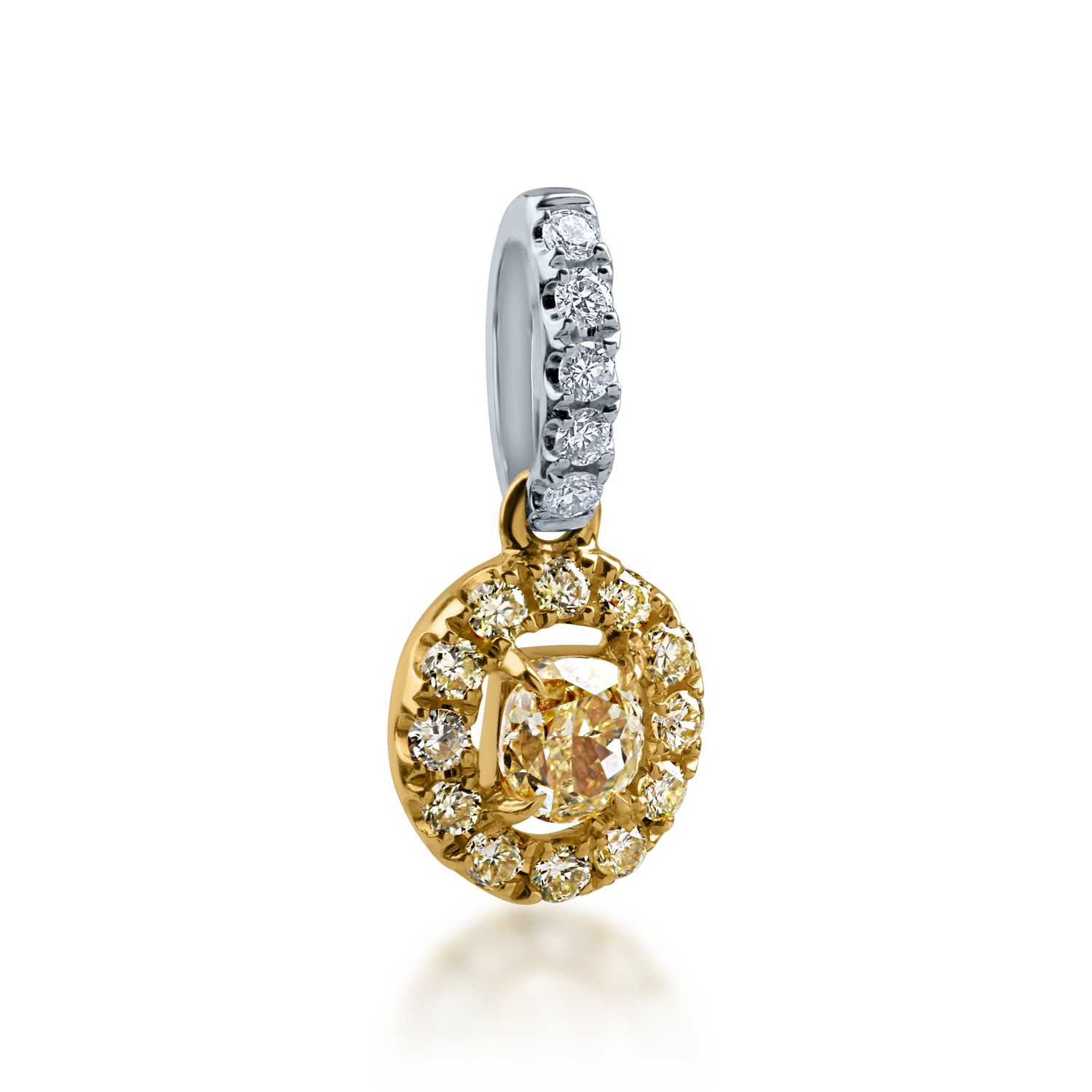 Pandantiv din aur alb-galben cu diamant fancy galben de 0.148ct si diamante de 0.108ct