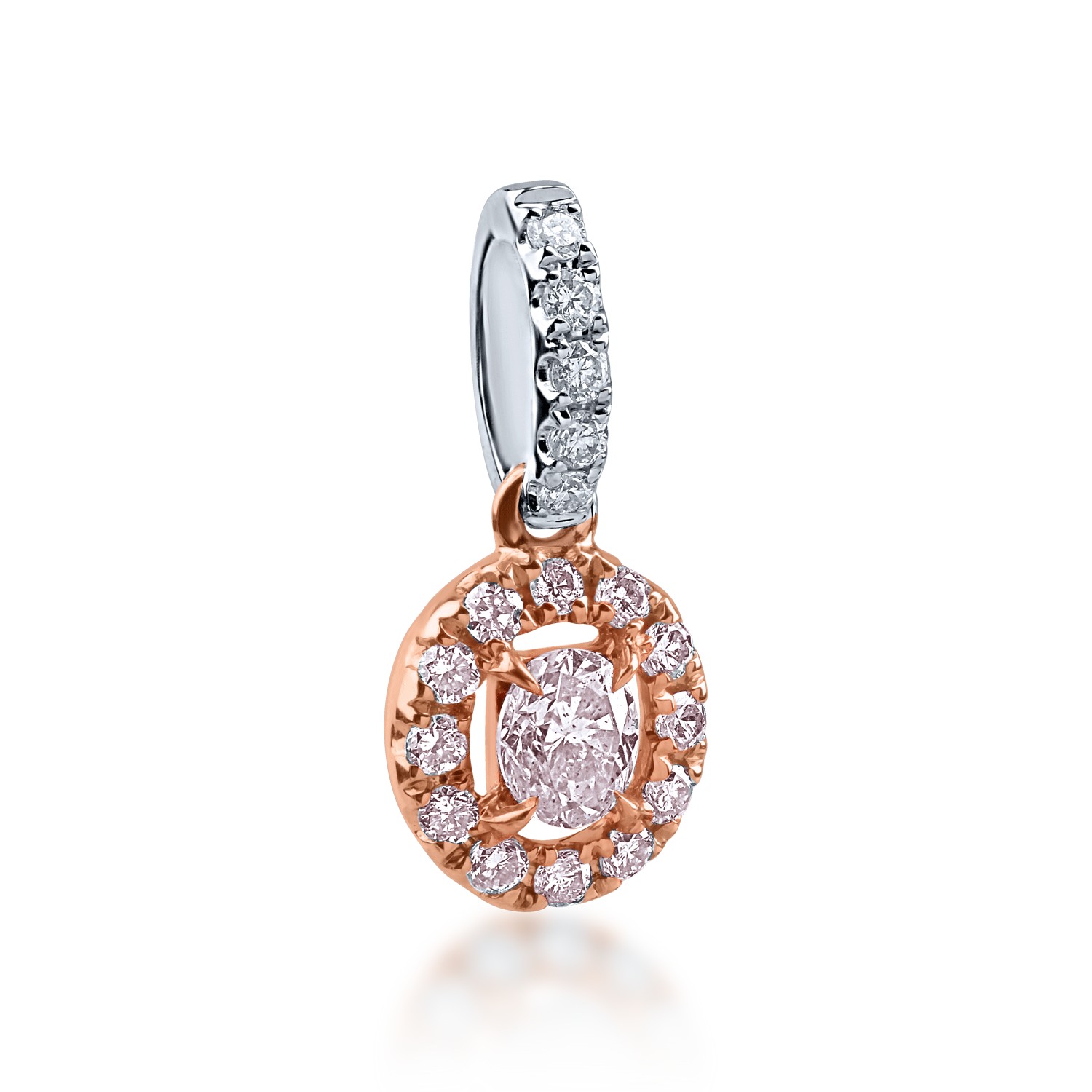 Pandantiv din aur alb-roz cu diamant fancy roz de 0.1ct si diamante de 0.089ct