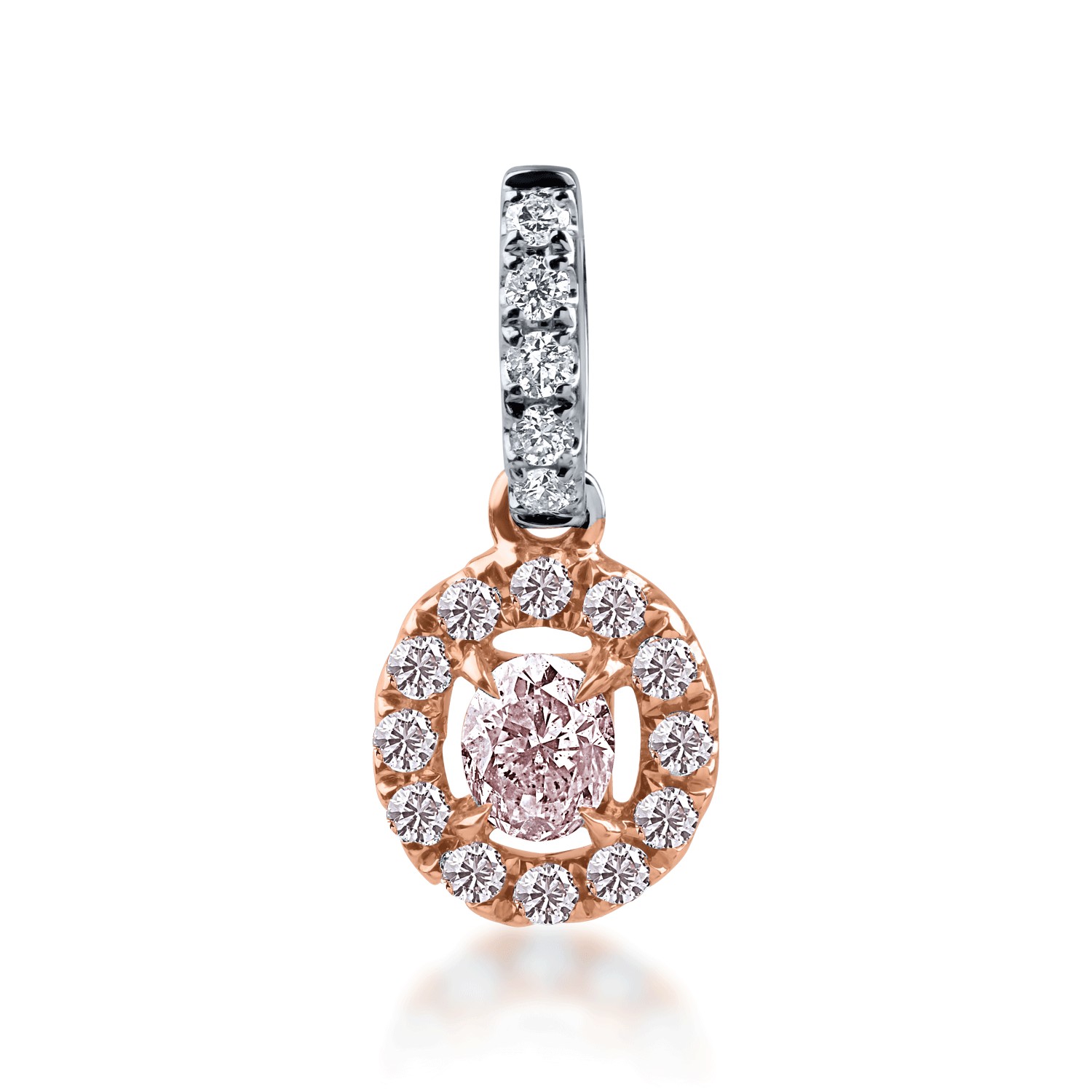 Pandantiv din aur alb-roz cu diamant fancy roz de 0.124ct si diamante de 0.102ct