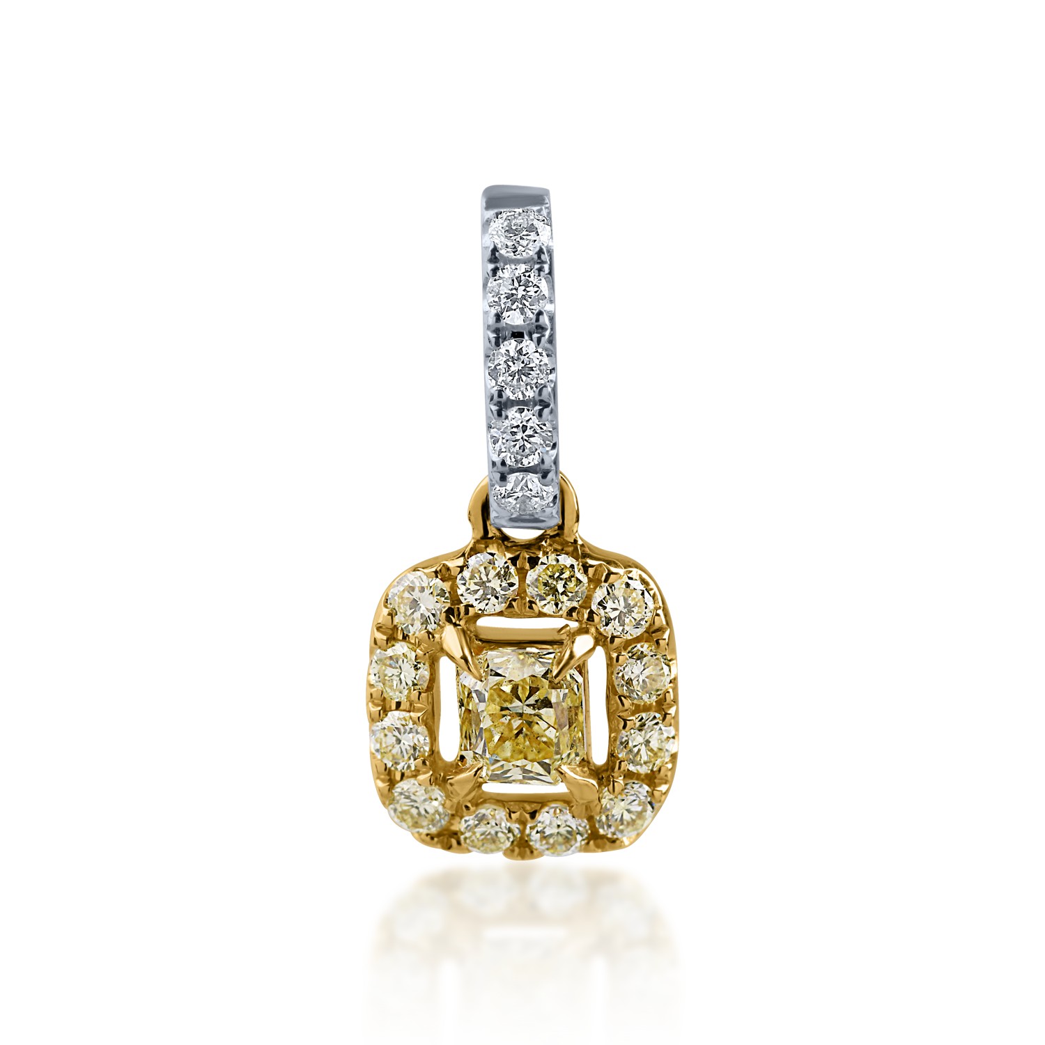 Pandantiv din aur alb-galben cu diamant fancy galben de 0.103ct si diamante de 0.096ct