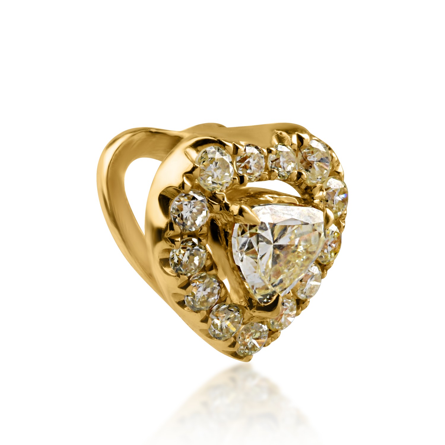 Pandantiv inima din aur galben cu diamant fancy-galben de 0.087ct si diamante galbene de 0.073ct
