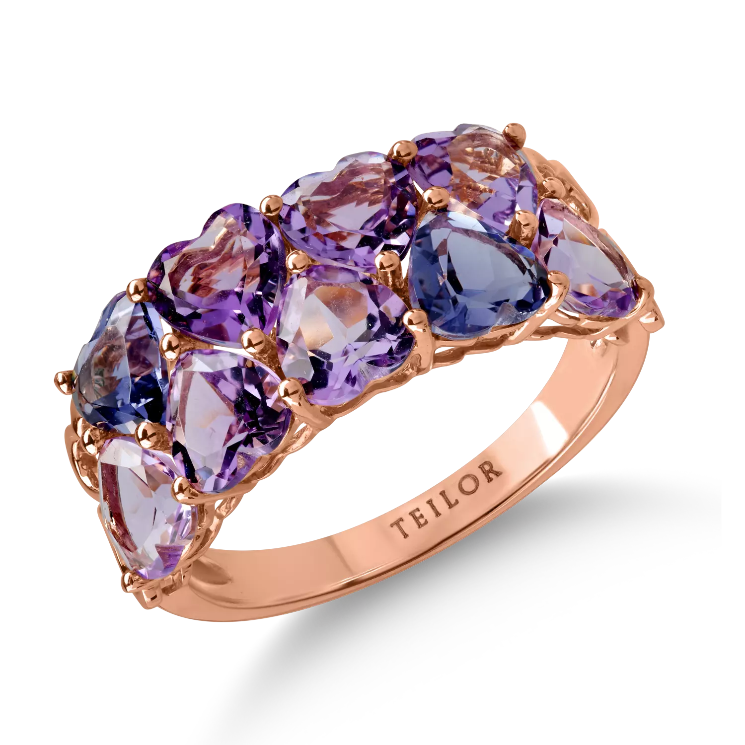 Rose gold ring with 3.2ct amethysts and 0.9ct iolites