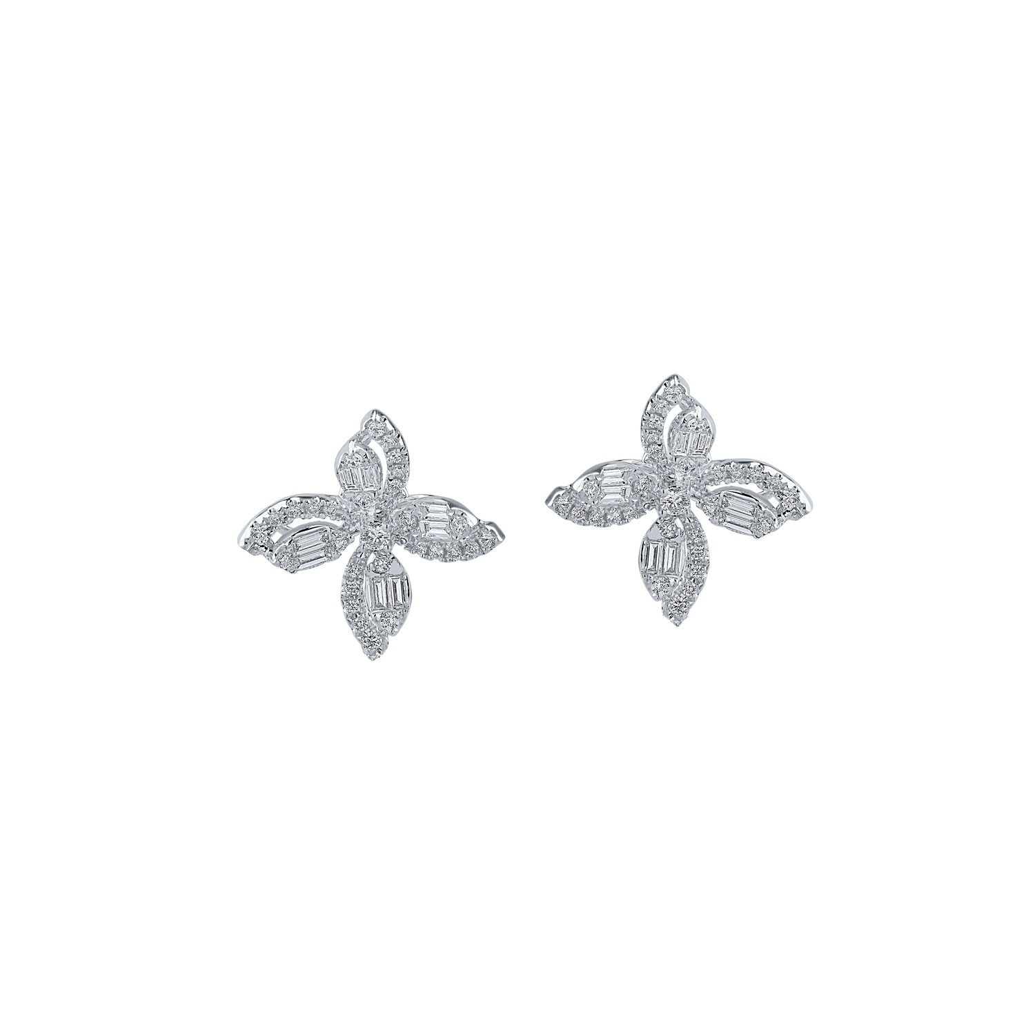 White gold flower earrings with 0.866ct diamonds