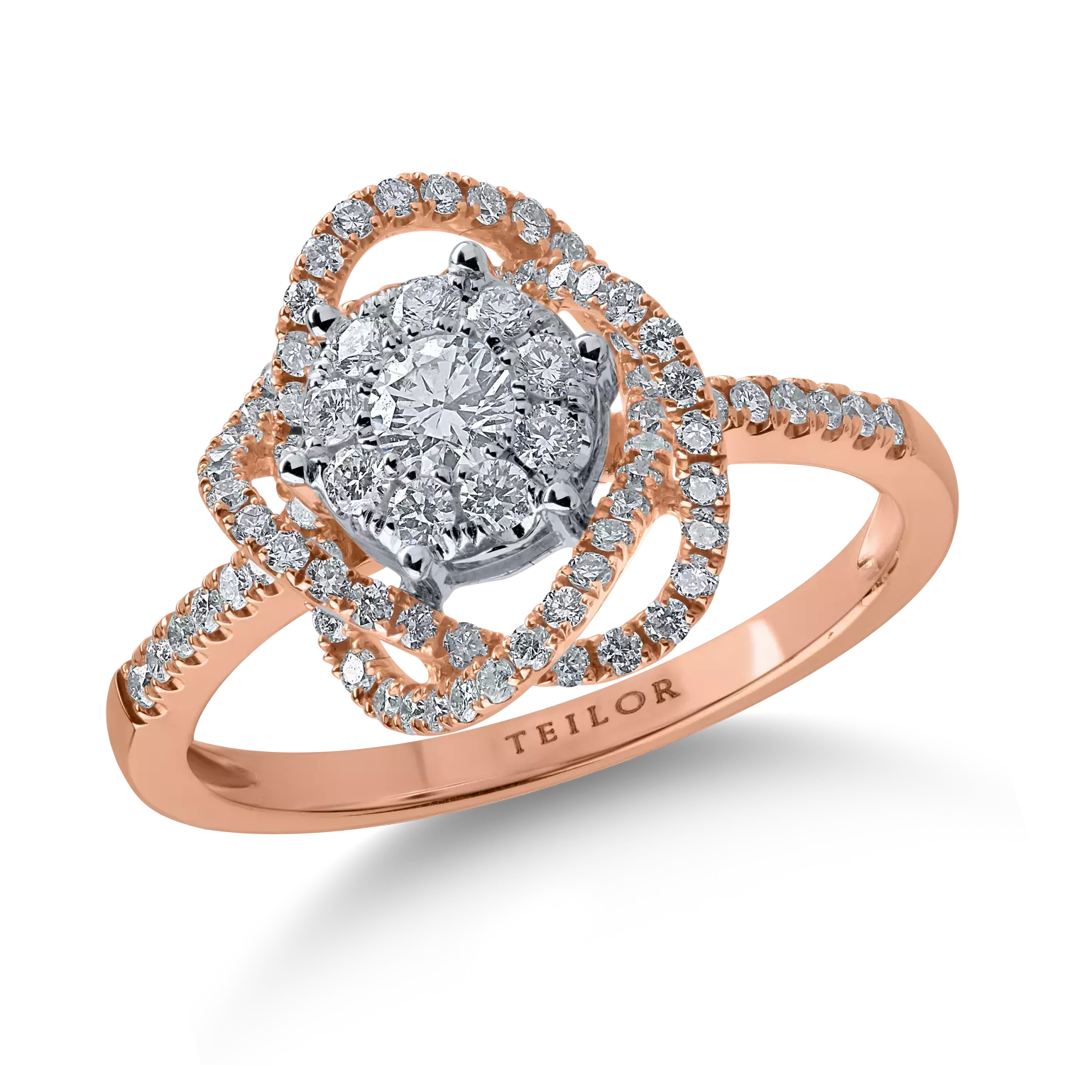 Rózsarany gyűrű 0.61ct gyémántokkal