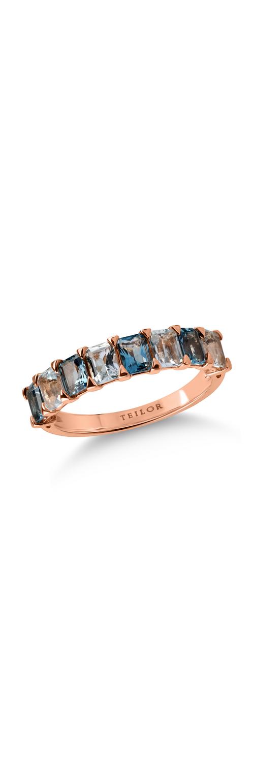 Half eternity ring in rose gold with 1ct london blue topaz and 1ct aquamarine
