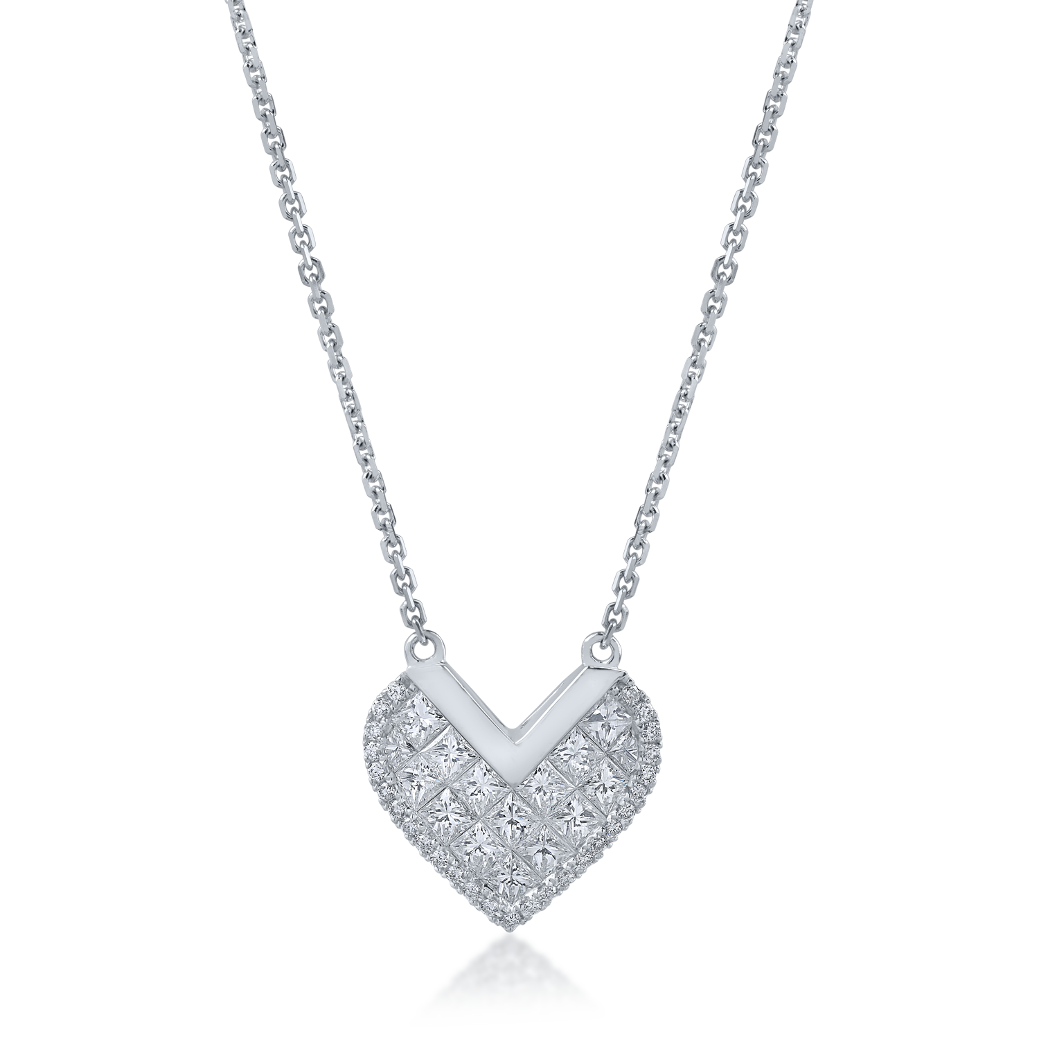Łańcuszek z zawieszką w kształcie serca z białego złota z 0.98ct diamentami