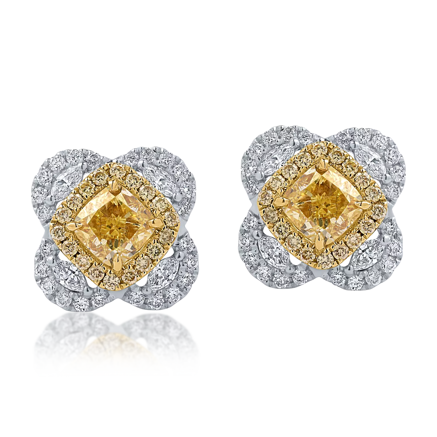 Sárga-fehér arany fülbevaló 1.9ct gyémántokkal