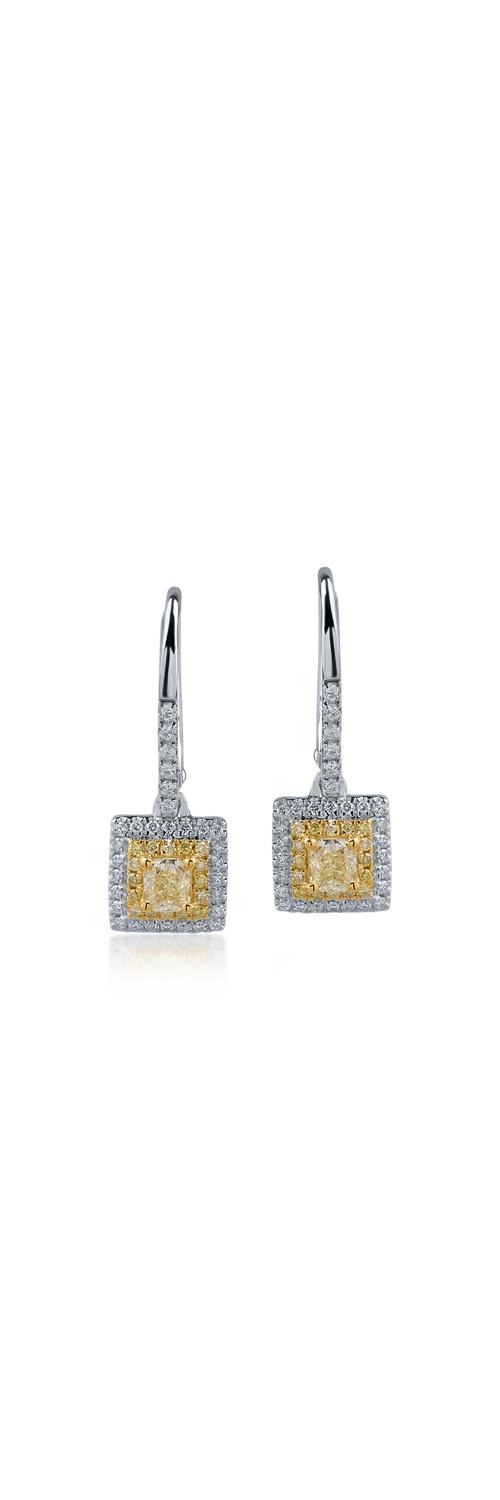 Fehér-sárga arany fülbevaló 0.11ct sárga gyémántokkal és 0.27ct tiszta gyémántokkal