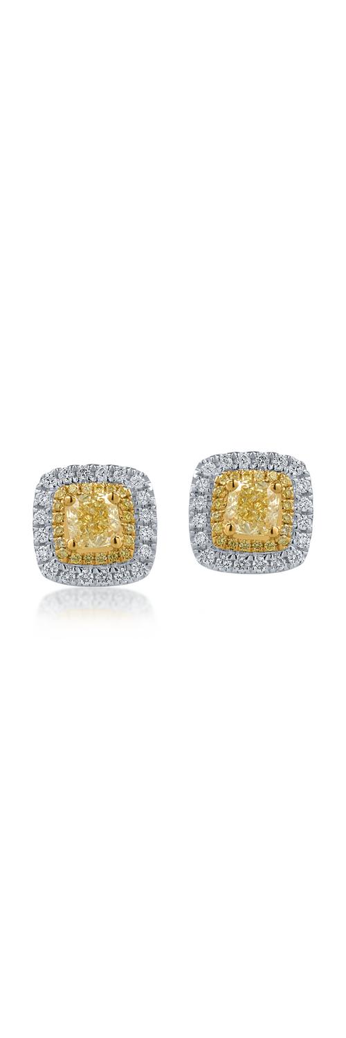Fehér-sárga arany fülbevaló 1.1ct sárga gyémántokkal és 0.26ct tiszta gyémántokkal