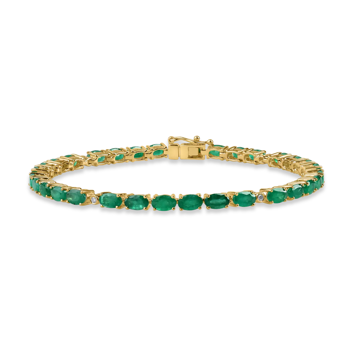 Yellow gold tennis bracelet with 7.69ct emeralds and 0.07ct diamonds