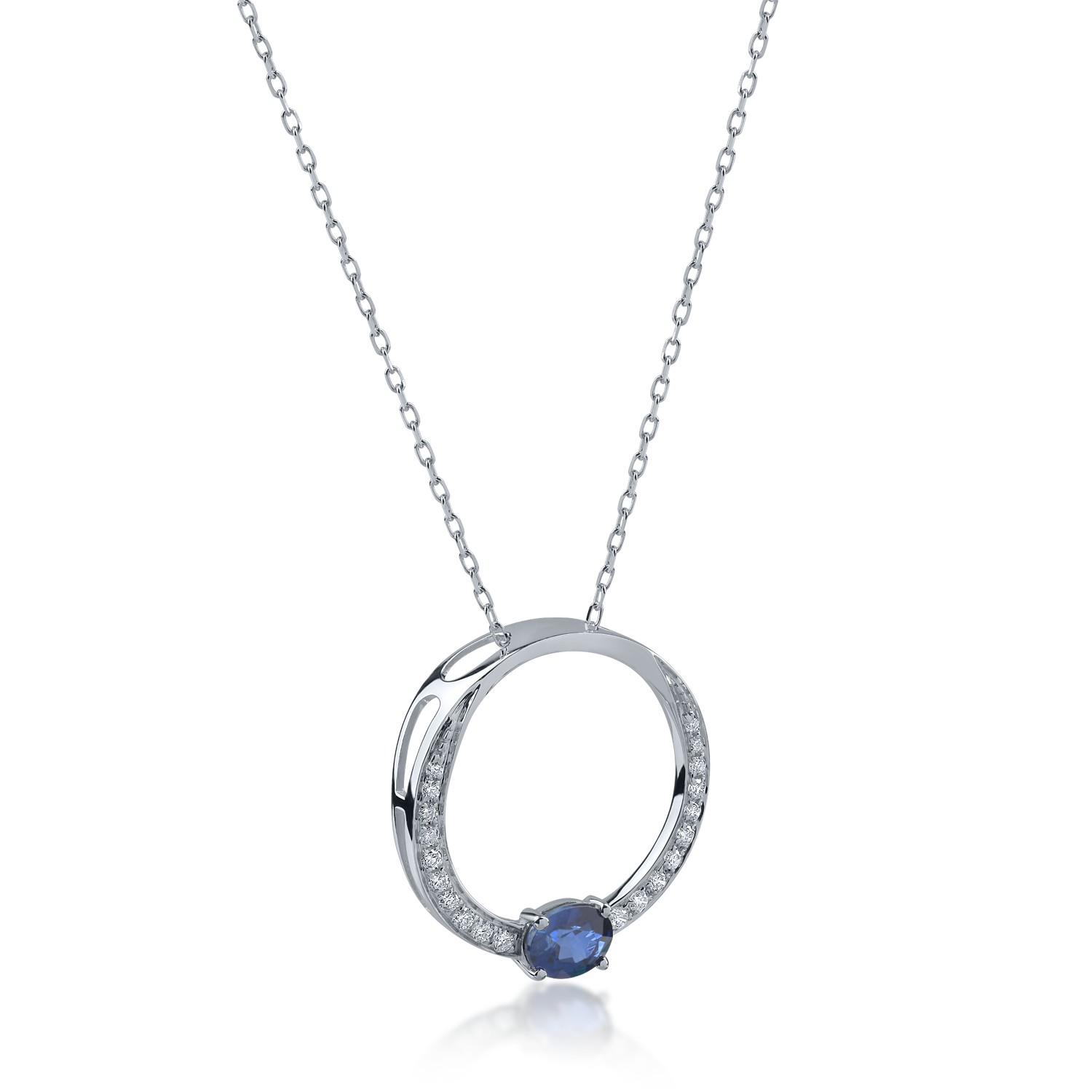 White gold pendant necklace with 0.43ct sapphire and 0.12ct diamonds