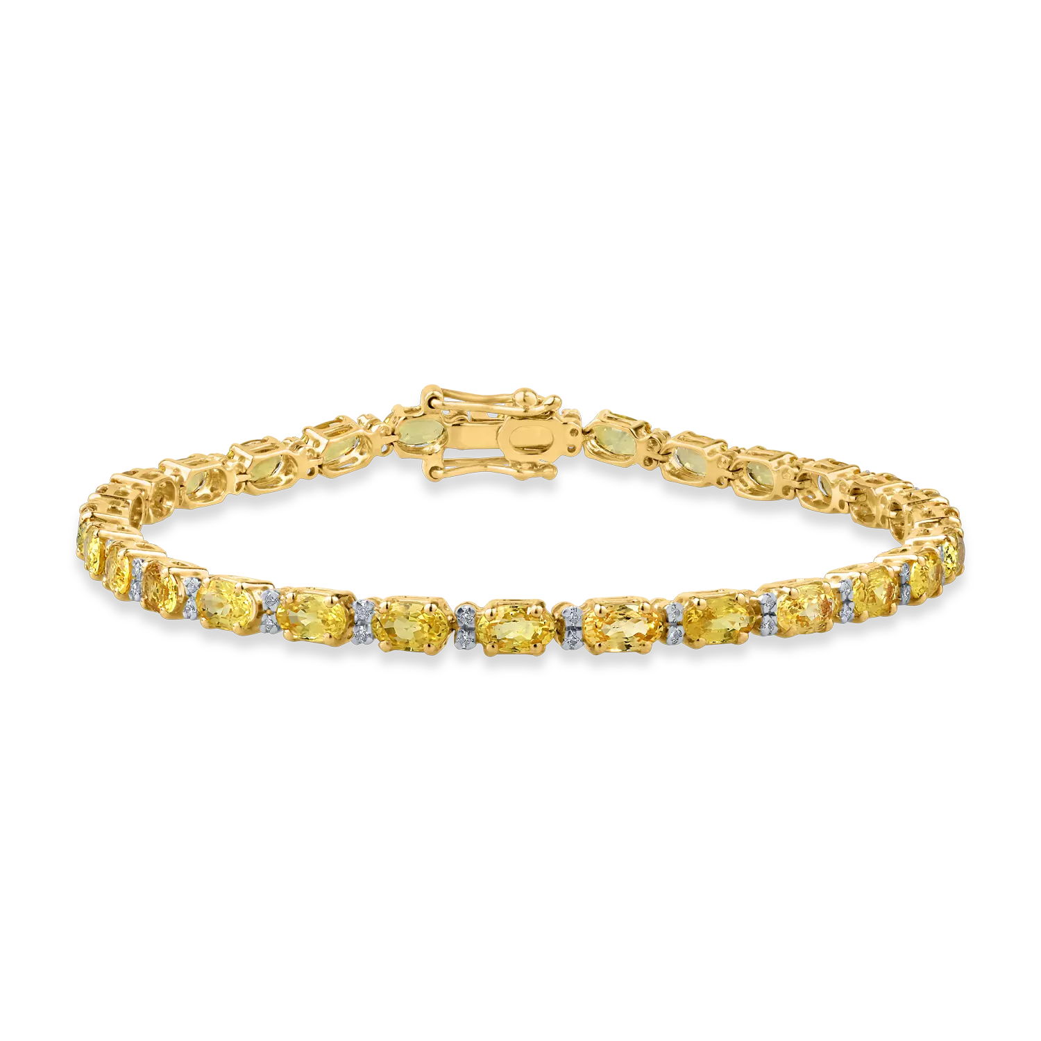 Sárga arany tenisz karkötő 8.42ct sárga zafírokkal és 0.28ct gyémántokkal