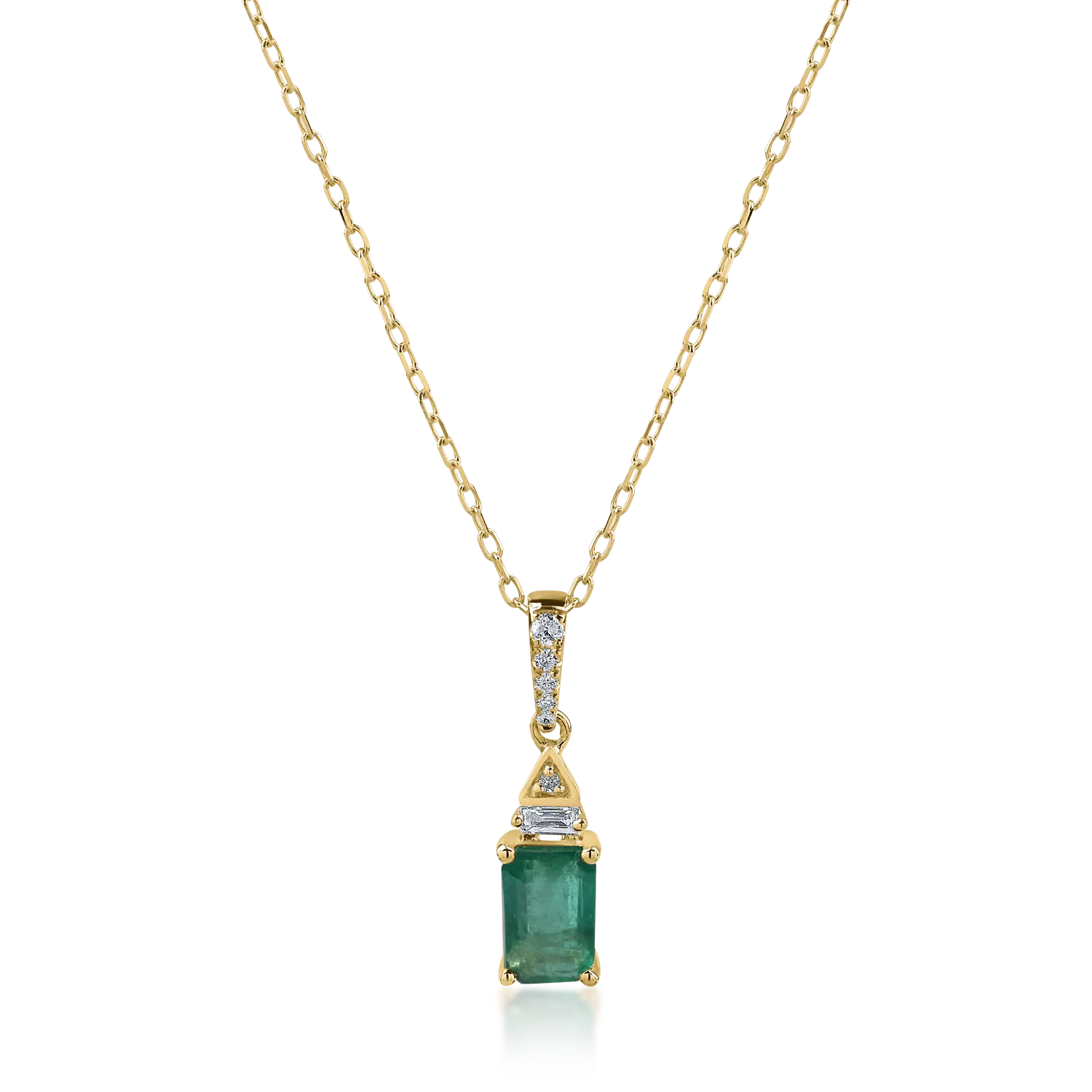 Yellow gold pendant necklace with 0.53ct emerald and 0.06ct diamonds