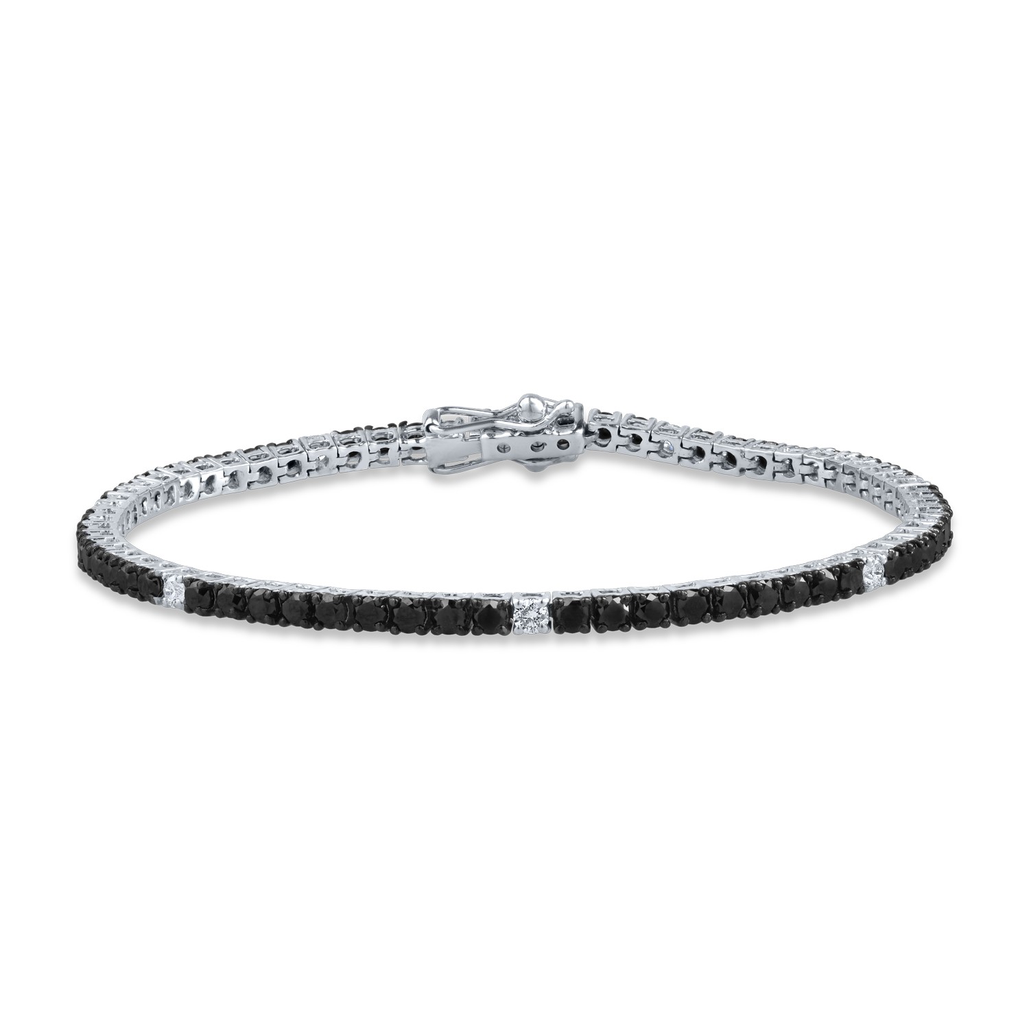 Fehérarany tenisz karkötő 4.09ct fekete és átlátszó gyémántokkal