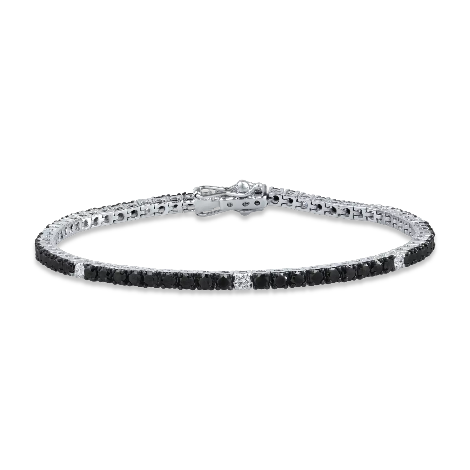 White gold tennis bracelet with 4.09ct black and clear diamonds