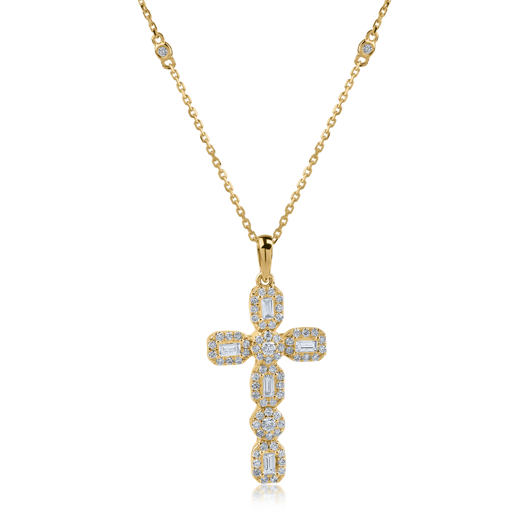 Łańcuszek w kształcie krzyża z żółtego złota z 0.61ct diamentami