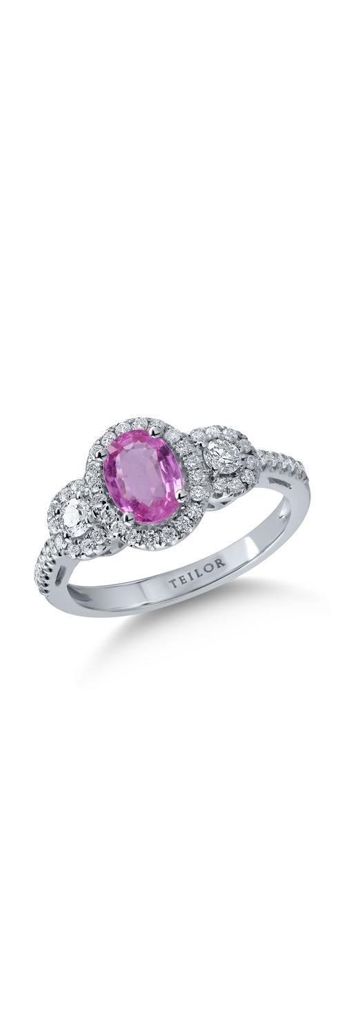 Fehérarany gyűrű 0.99ct rózsaszín zafírral és 0.51ct gyémánttal