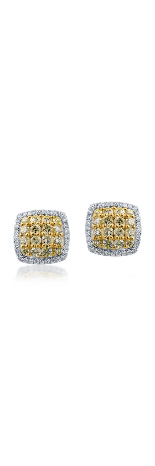 White gold earrings with 0.99ct yellow diamonds and 0.24ct clear diamonds