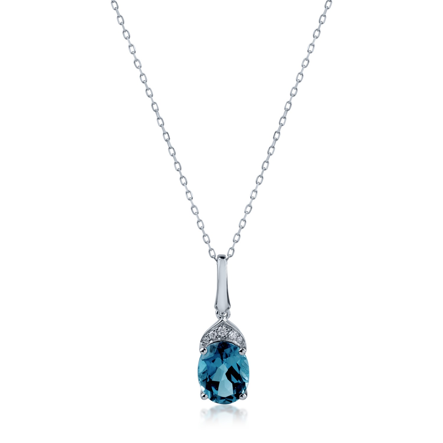 White gold pendant necklace with 2.2ct london blue topaz and 0.03ct diamonds