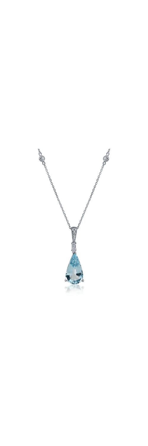 White gold pendant necklace with 3.96ct aquamarine and 0.15ct diamonds
