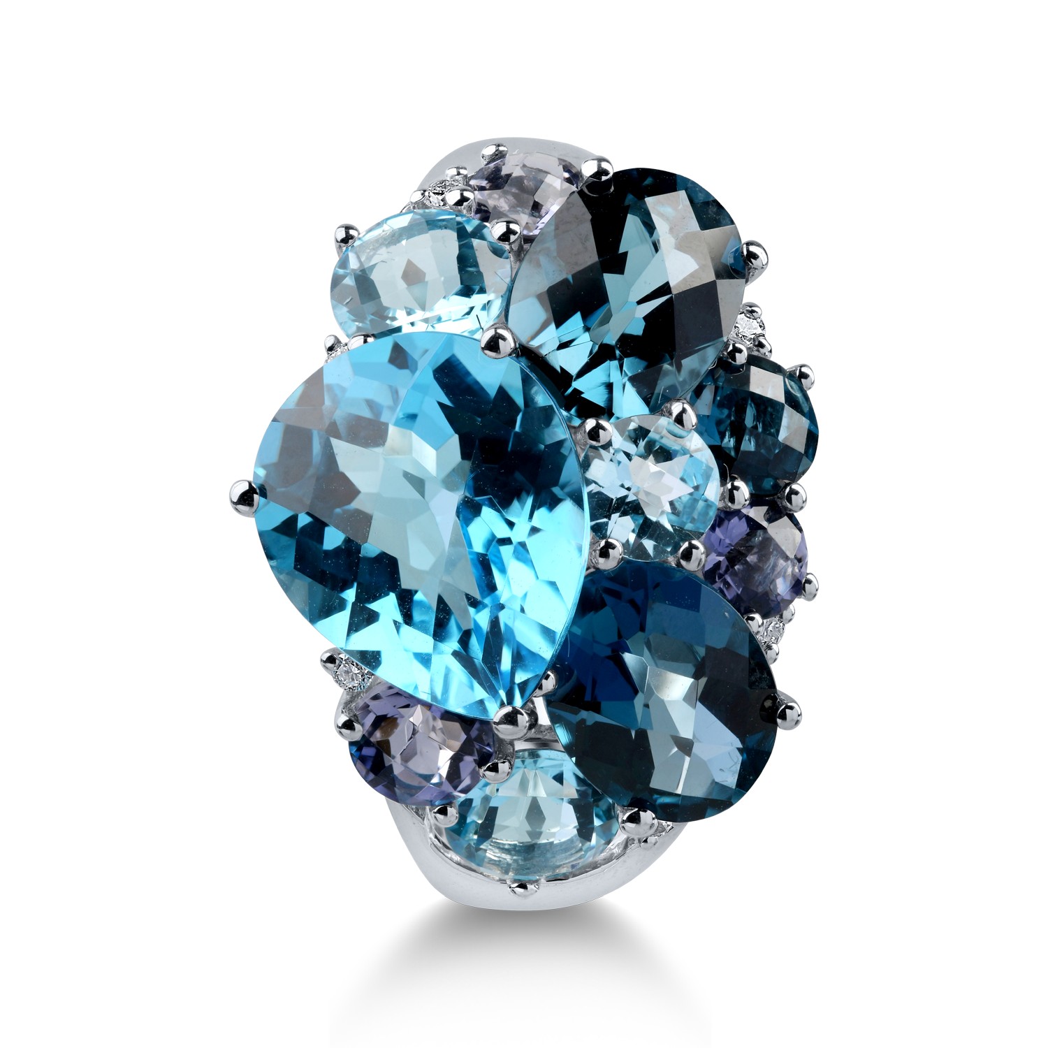 Fehérarany gyűrű 9.95ct drágakövekkel és féldrágakövekkel