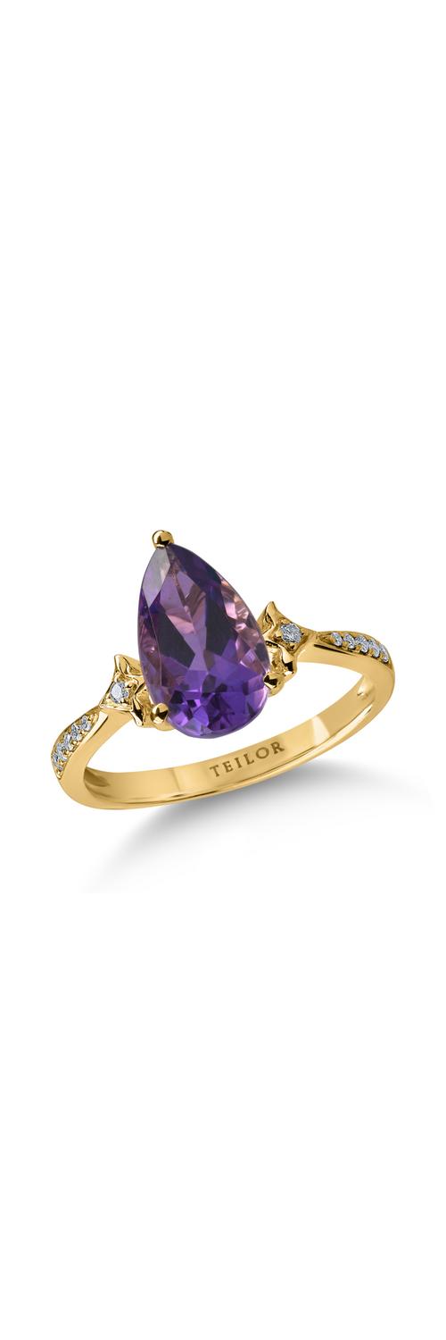 Yellow gold ring with 2.41ct amethyst and 0.08ct diamonds