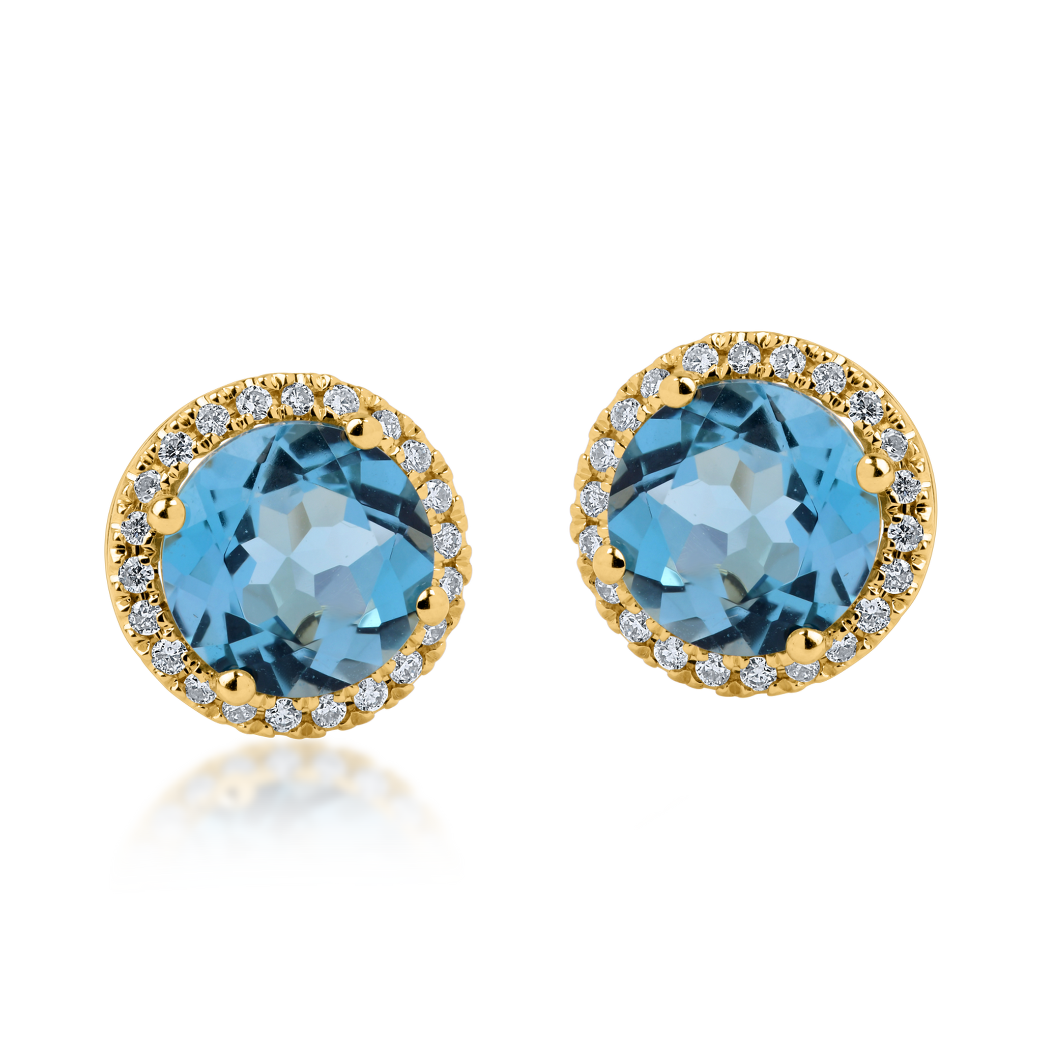 Cercei din aur galben cu topaze albastre de 3.1ct si diamante de 0.2ct