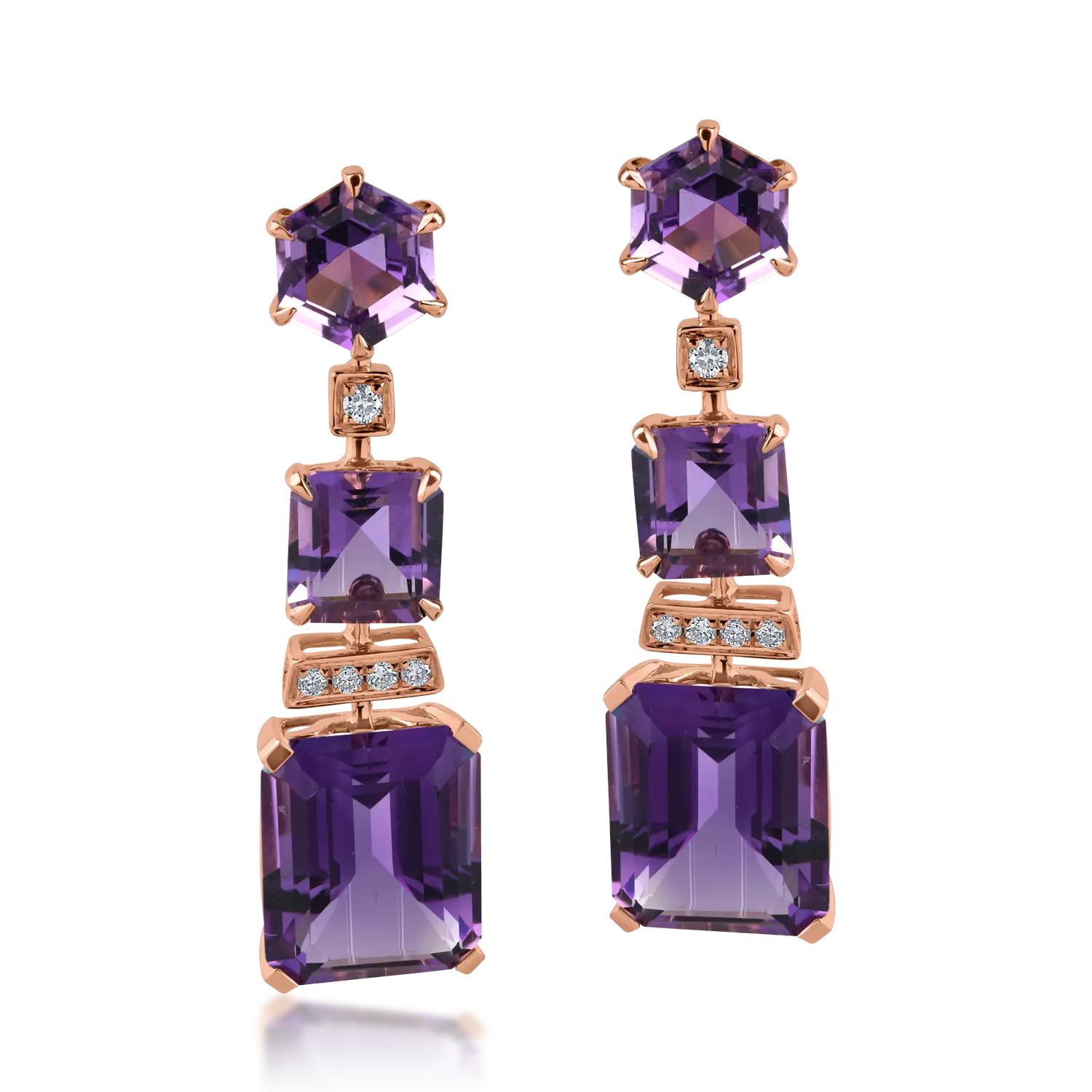 Rose gold earrings with 17.7ct amethysts and 0.16ct diamonds