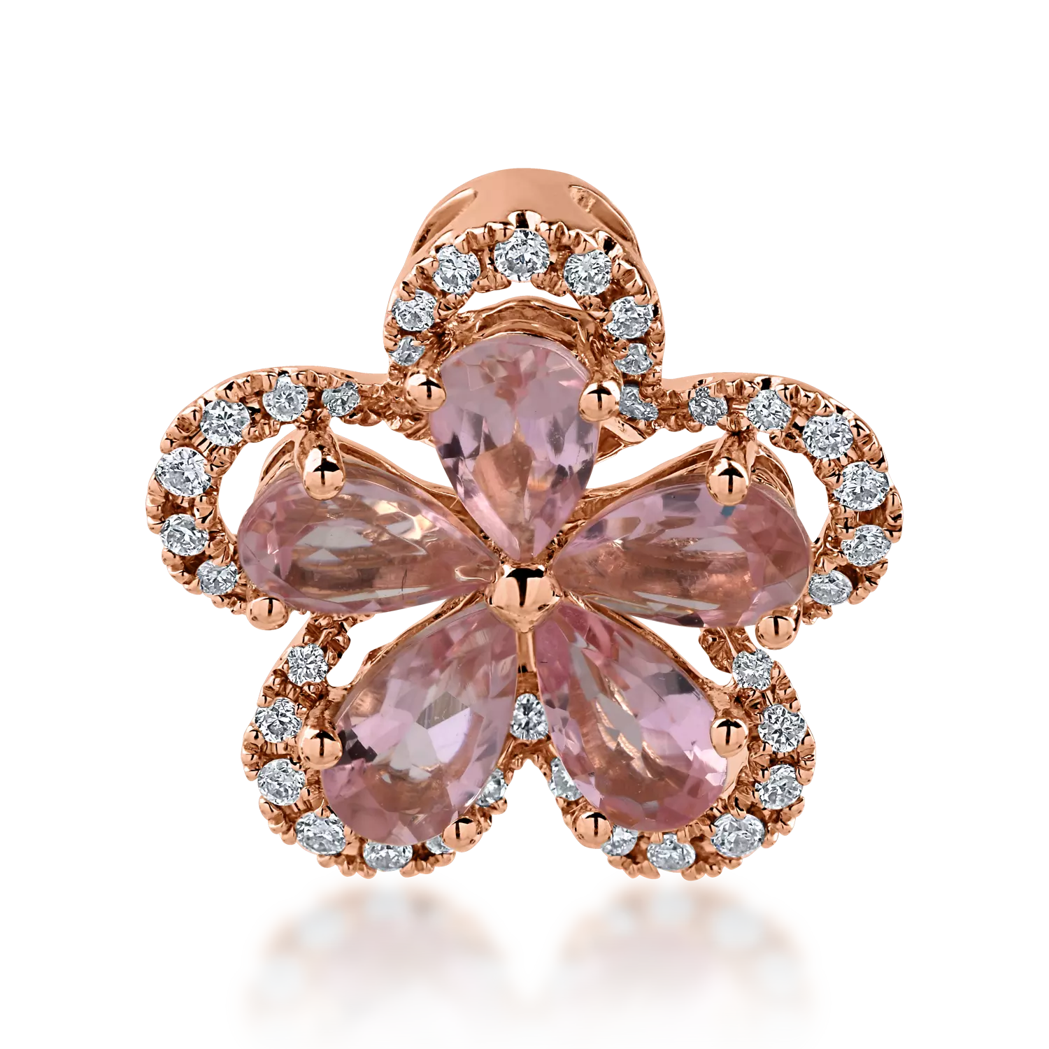 Pandantiv floare din aur roz cu granate verzi de 1.2ct si diamante de 0.15ct
