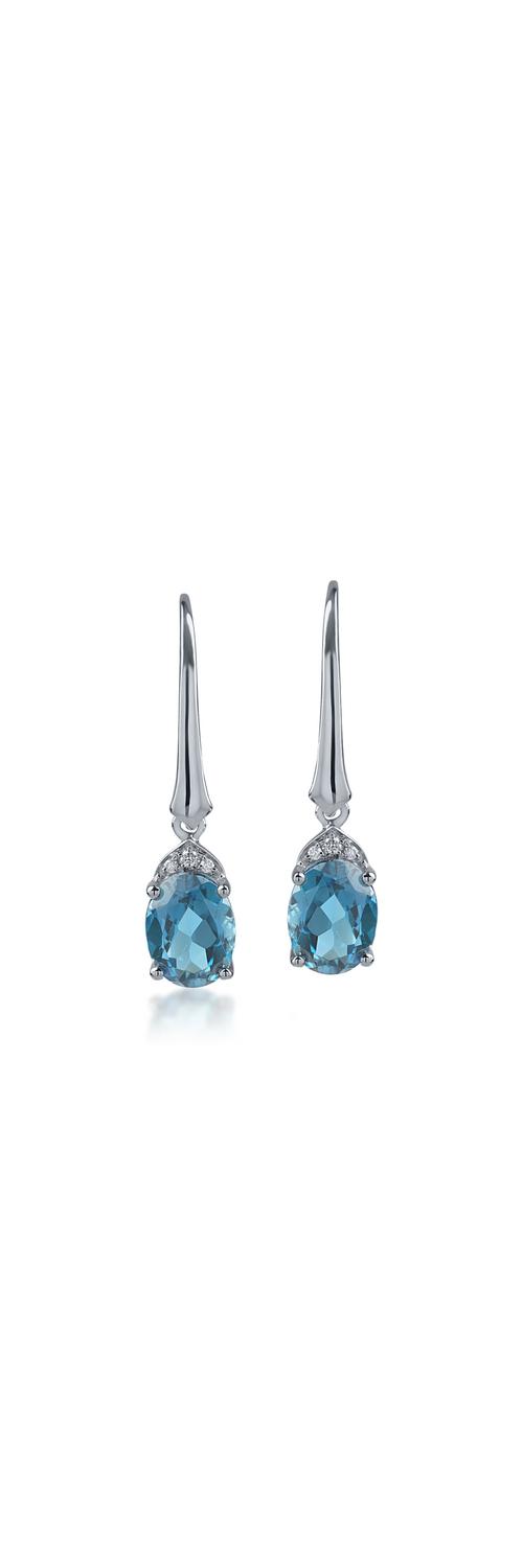Fehérarany fülbevaló 2.89ct londoni kék topázzal és 0.03ct gyémántokkal